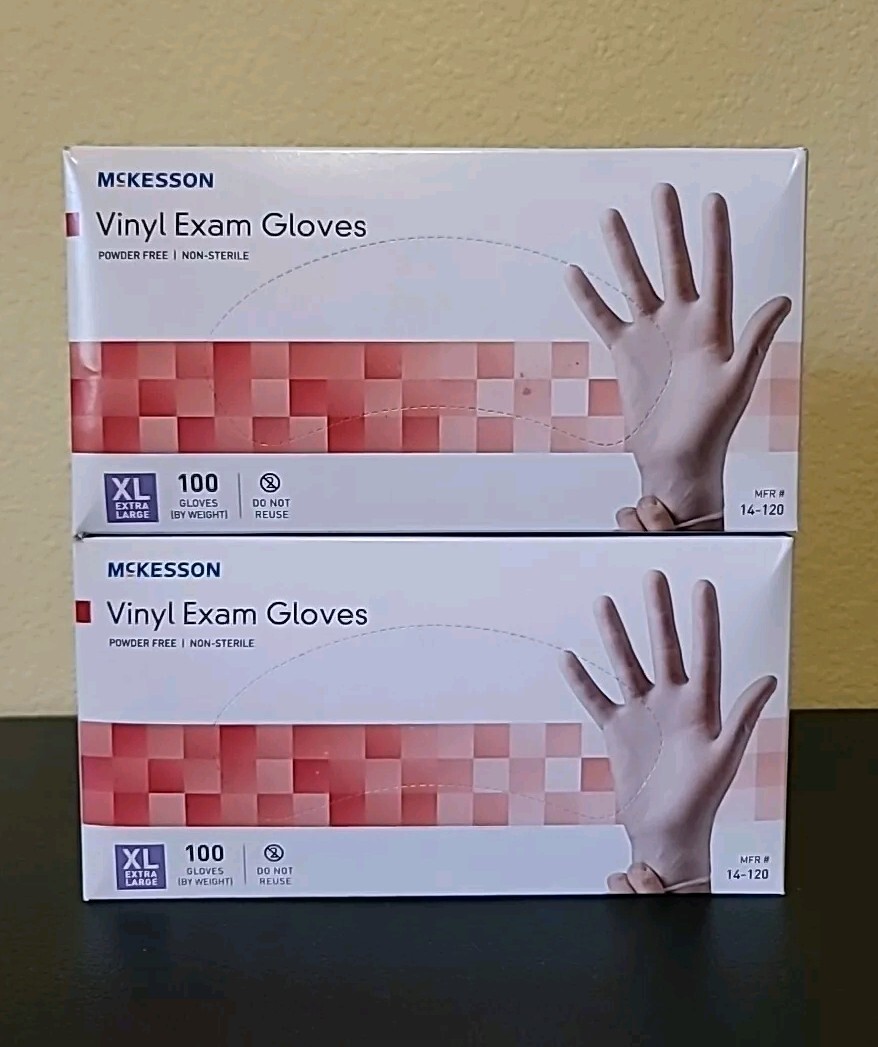 McKesson 14-120 Vinyl Exam Gloves – XL, 2 Boxes of 100