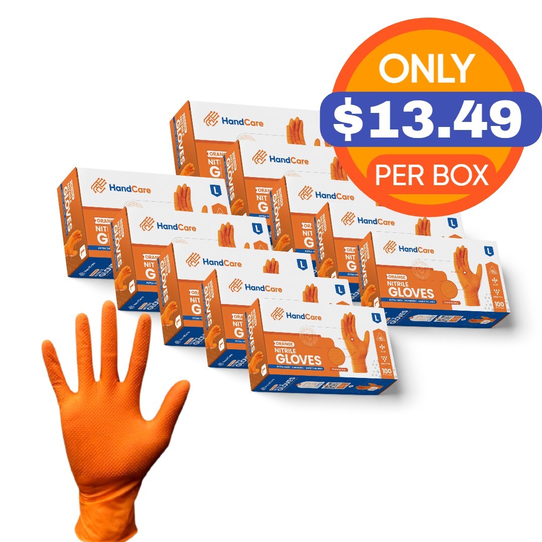 HandCare Orange Nitrile Gloves – Powder Free (8 Mil) 1,000 Gloves-10 CASES