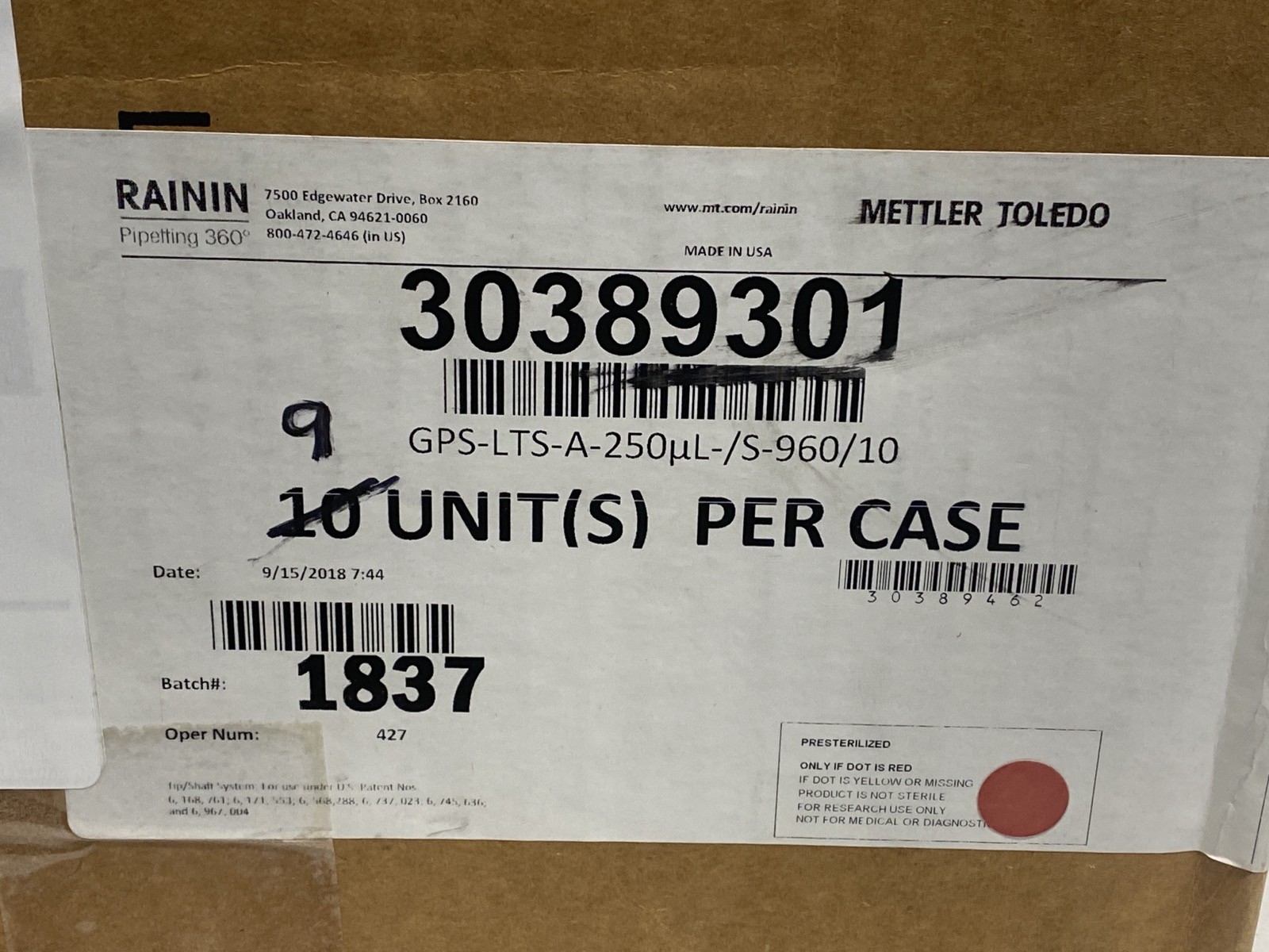 (8640) RAININ Green-Pak SpaceSaver LTS 250uL Pipette Tip Refill 90×96 30389301