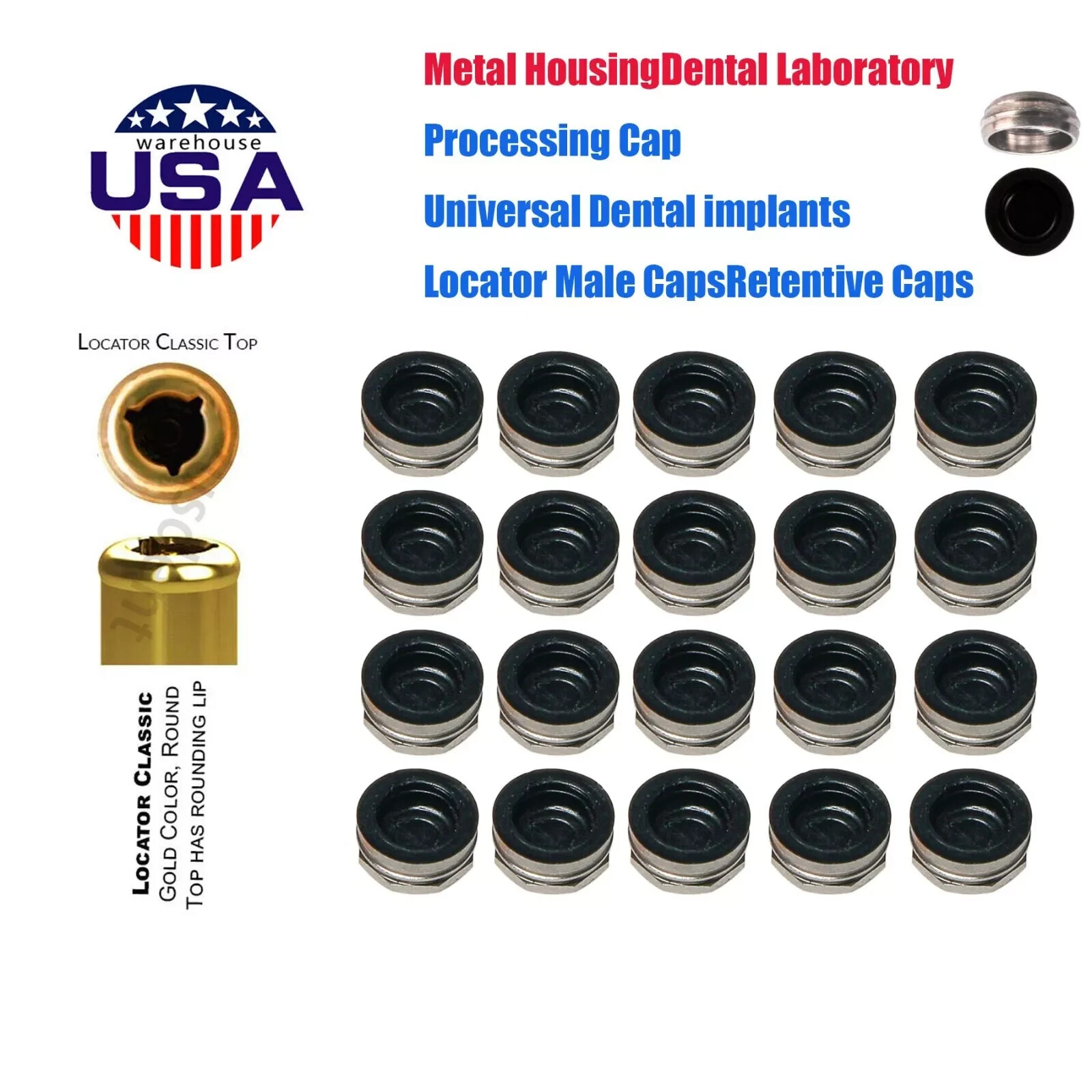 US Dental Retention Caps Lab Cap for Overdenture Locator male processing Inserts