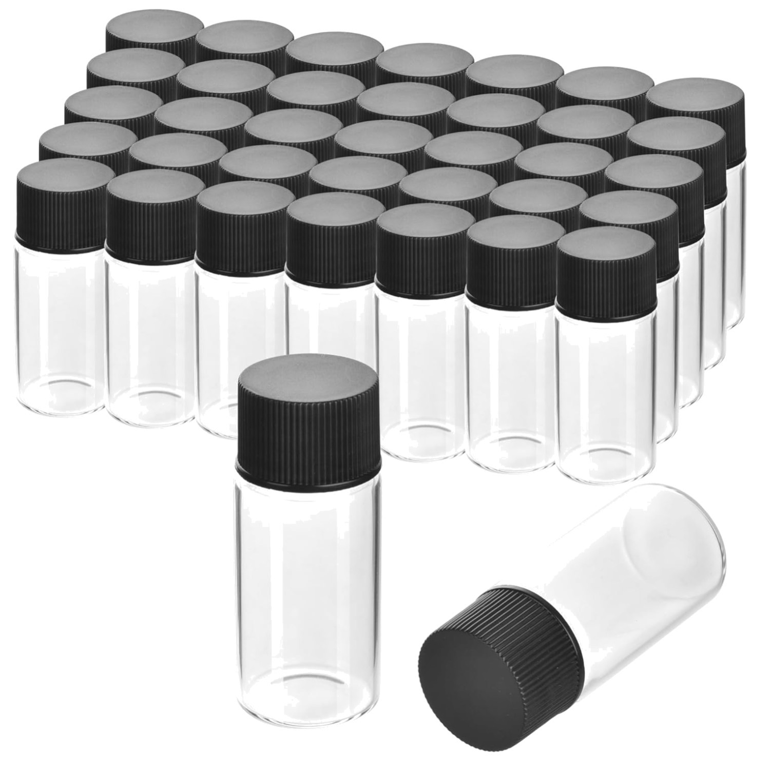 40ML Glass Vials with Black Screw Caps, 100 Pack