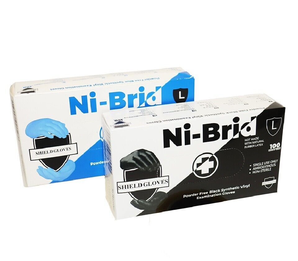 Ni-Brid Disposable Synthetic Vinyl Exam Gloves, 5 Mil, Choose: Color, Size, Pack