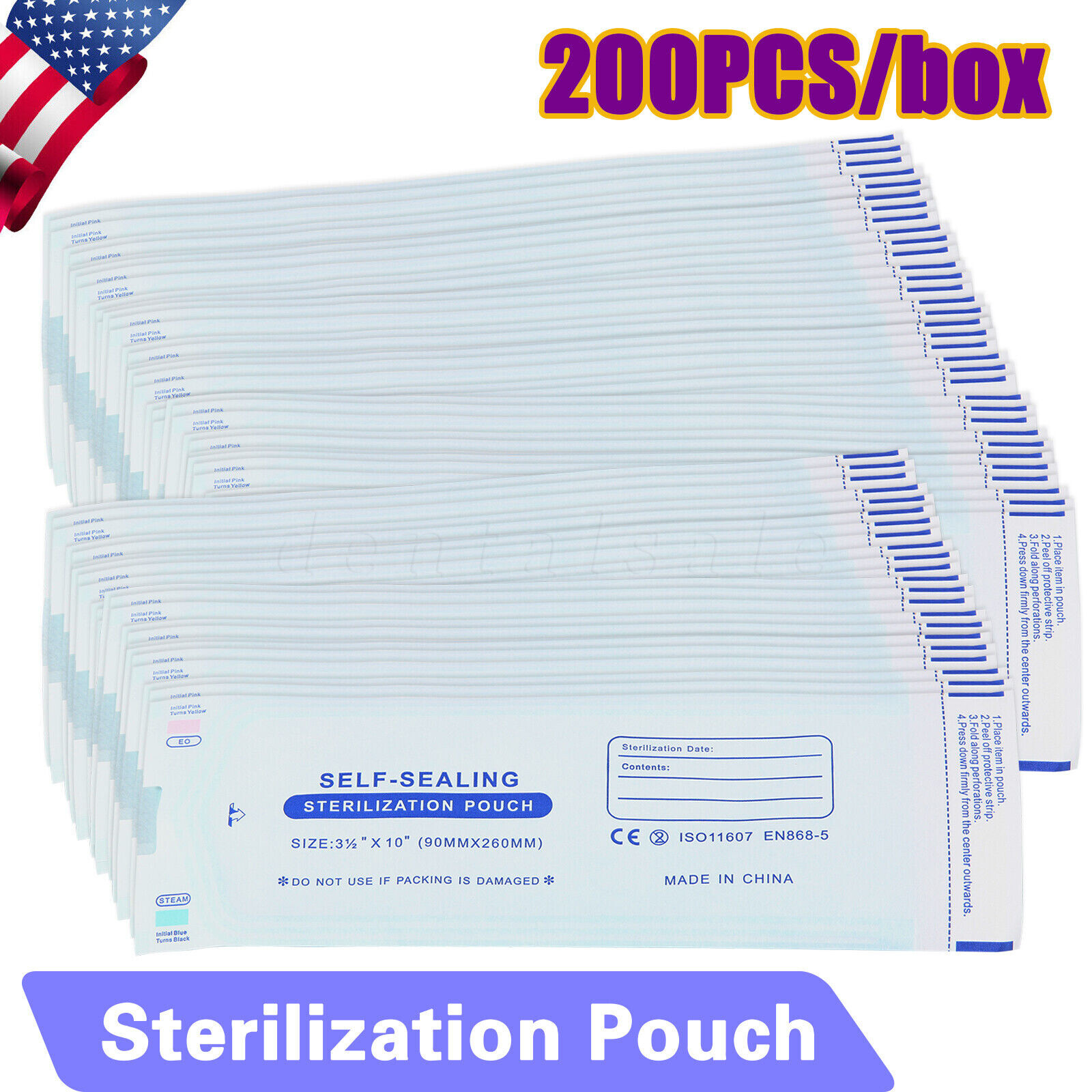 1000 Self-Sealing Sterilization Pouch, 3.5″ x 10″, Paper/Blue Film (5 Boxes)