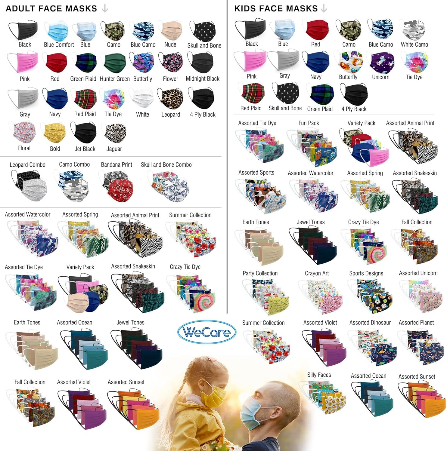 Disposable Face Mask Individually Wrapped – 50 Pack, Colored Face Masks