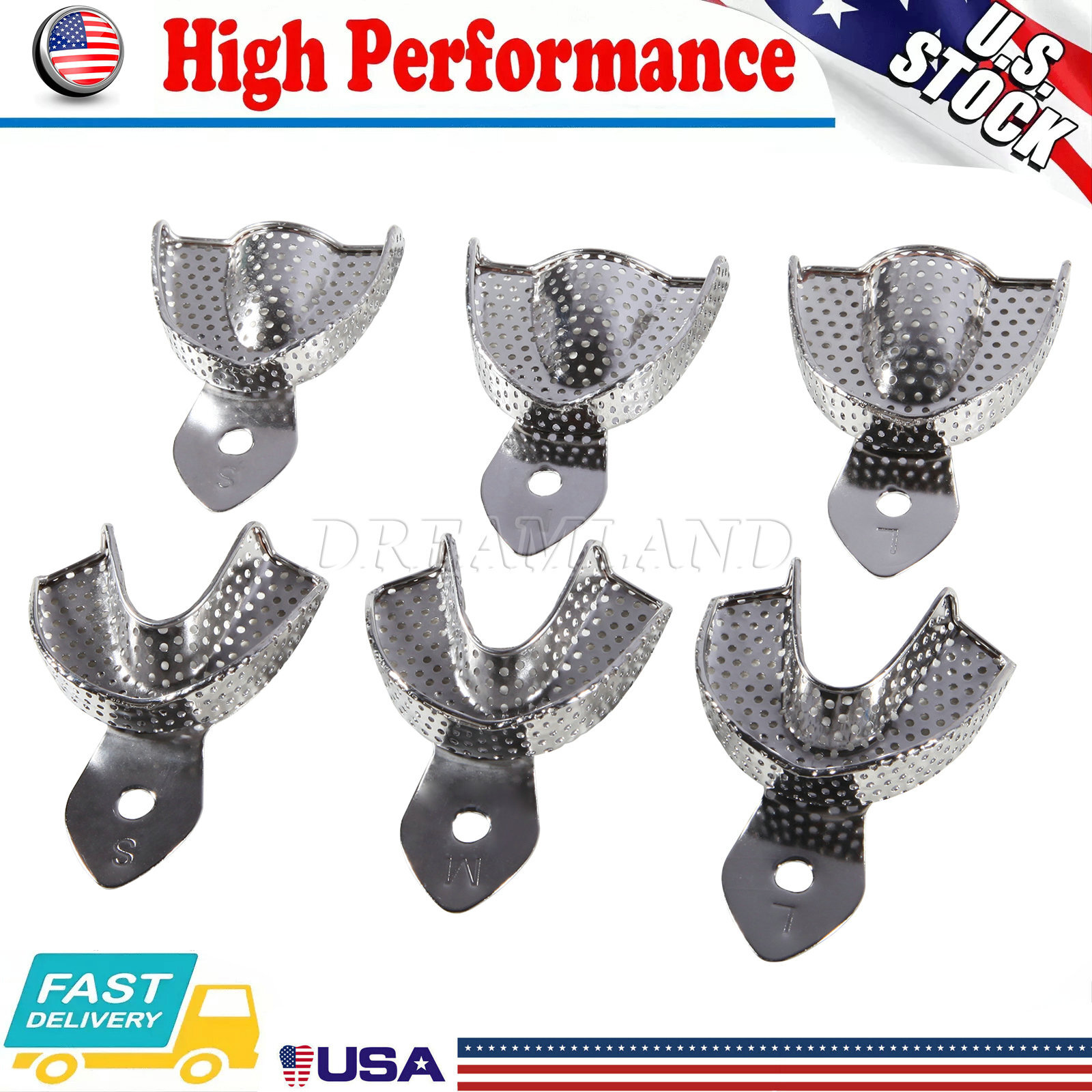 Dental Impression Trays Perforated Metal Autoclavable 6 Trays/Box