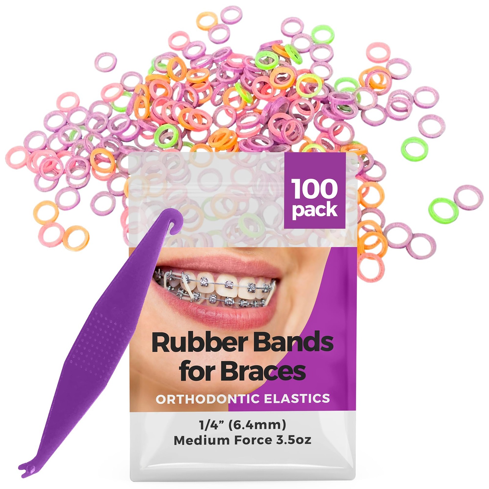 Orthodontic Rubber Bands for Braces, Premium Elastic Teeth Rubber Bands 1/4 Inch