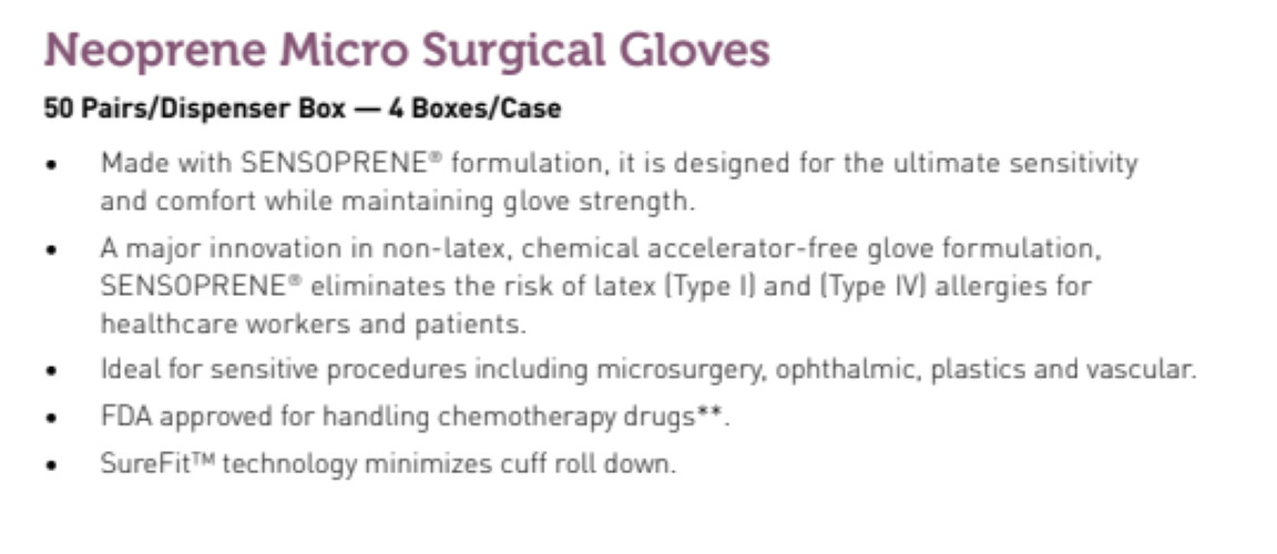 MediChoice Neoprene Powder-Free Micro Surgical Gloves 8 1/2 Latex-Free 829260
