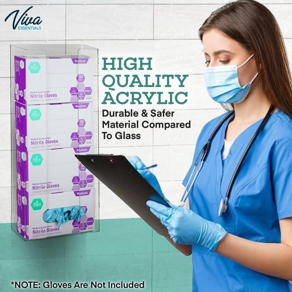 VivaEssentials Quad Glove Holder, Wall Mount or Standing Clear Acrylic Glove …