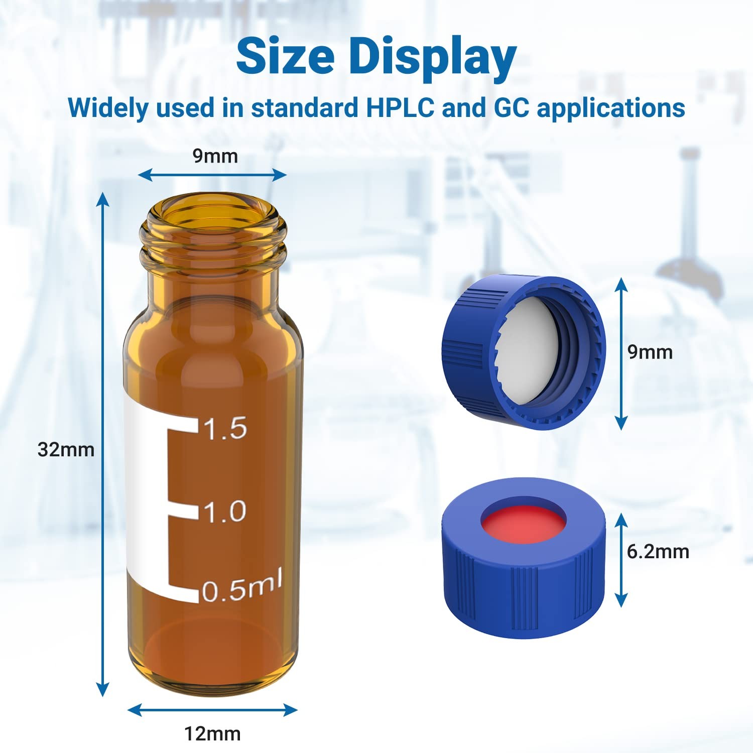 1000PCS 2mL Glass Vials Amber Autosampler Sample vials 9mm Precision Screw Caps