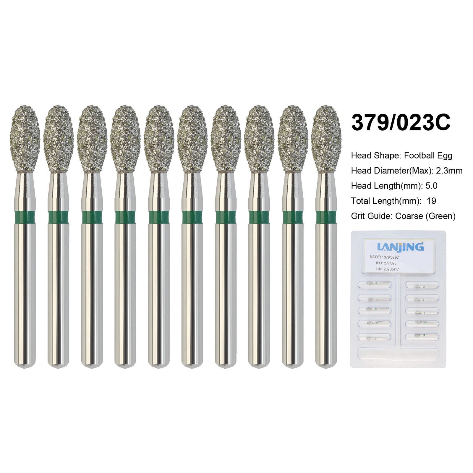 Dental Diamond Football Bur FG 368/023C 379/023 Egg Shape Coarse Fine High Speed