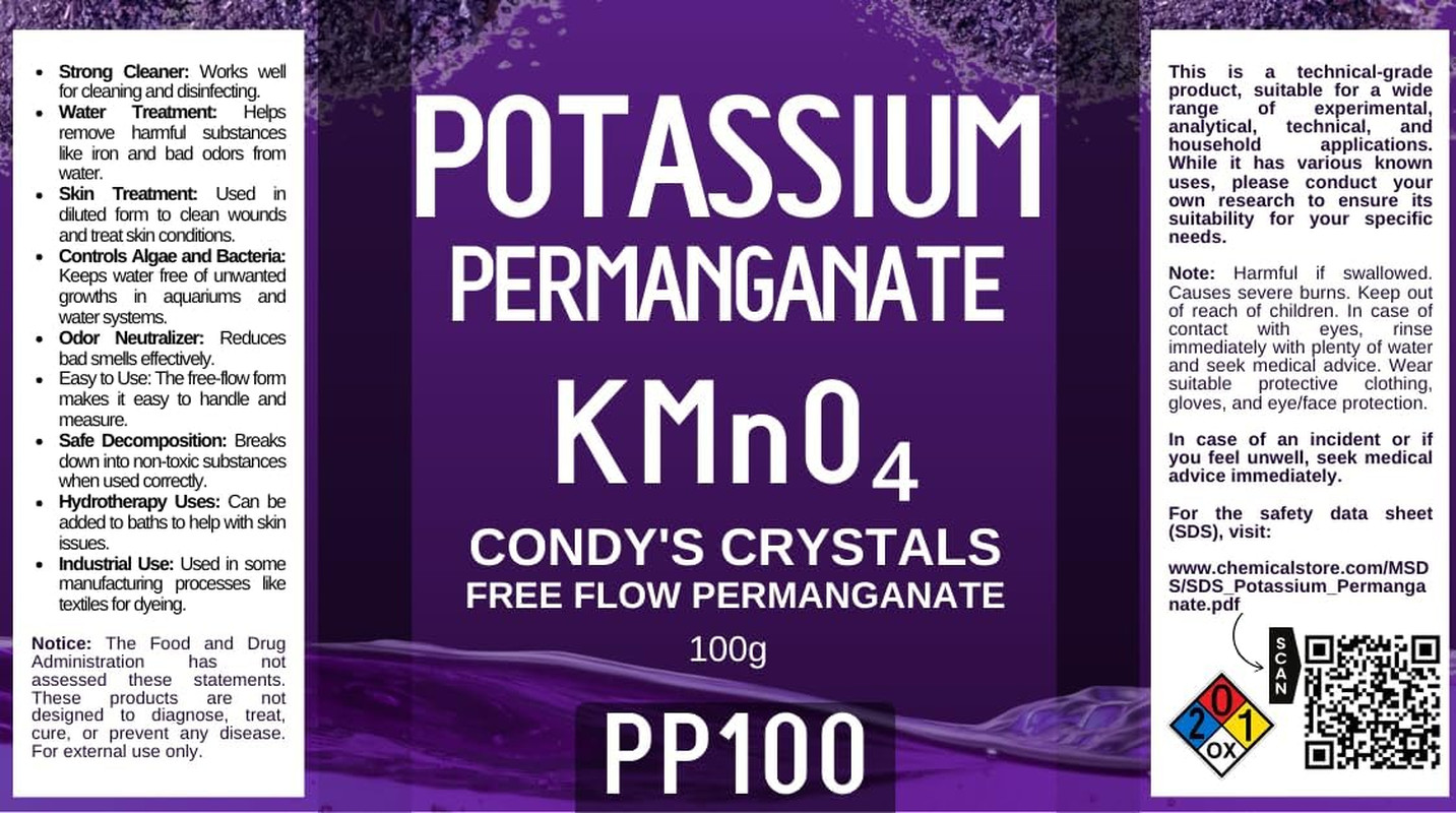 Potassium Permanganate – Condy’S Crystals, (100Gr ~ 3.5Oz) Freeflow, Powder | 9