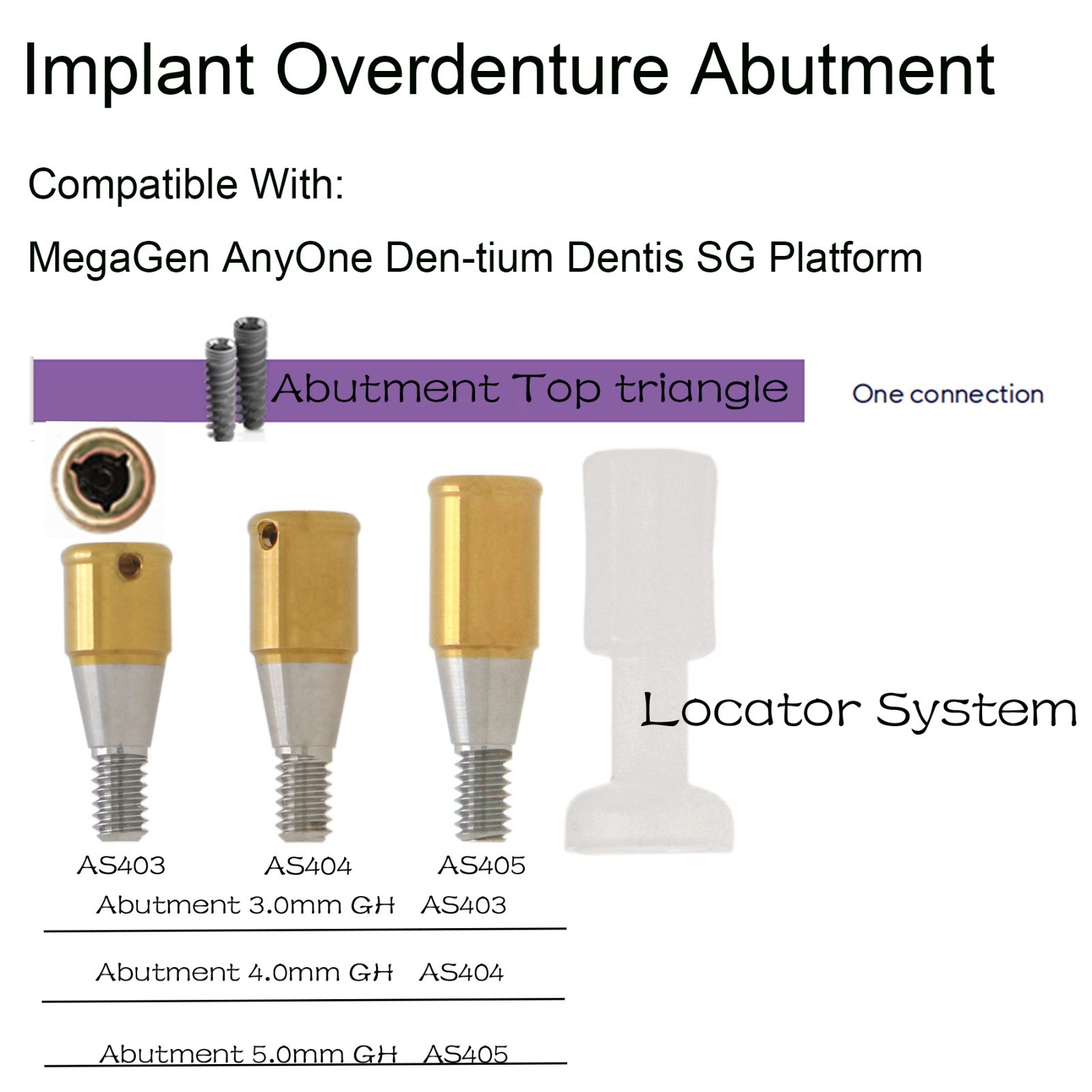 Dental Ti abutment for ZEST Locator System fits MegaGen Anyone/Dentiumm Implants