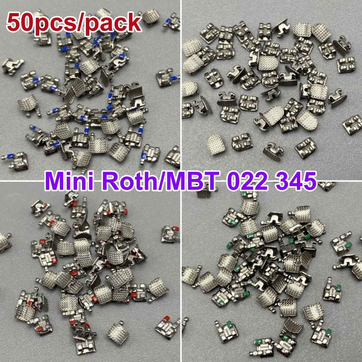 50Pcs Dental Orthodontic Brackets Metal Braces Mini Roth MBT 022 Slot 345 hooks