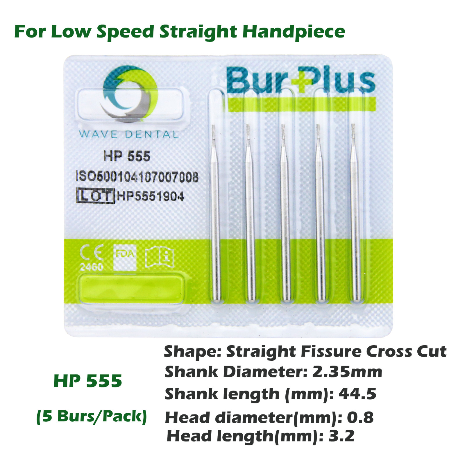 Wave Dental Carbide Surgical Burs Long 44.5mm HP 555 557 for Straight Handpiece