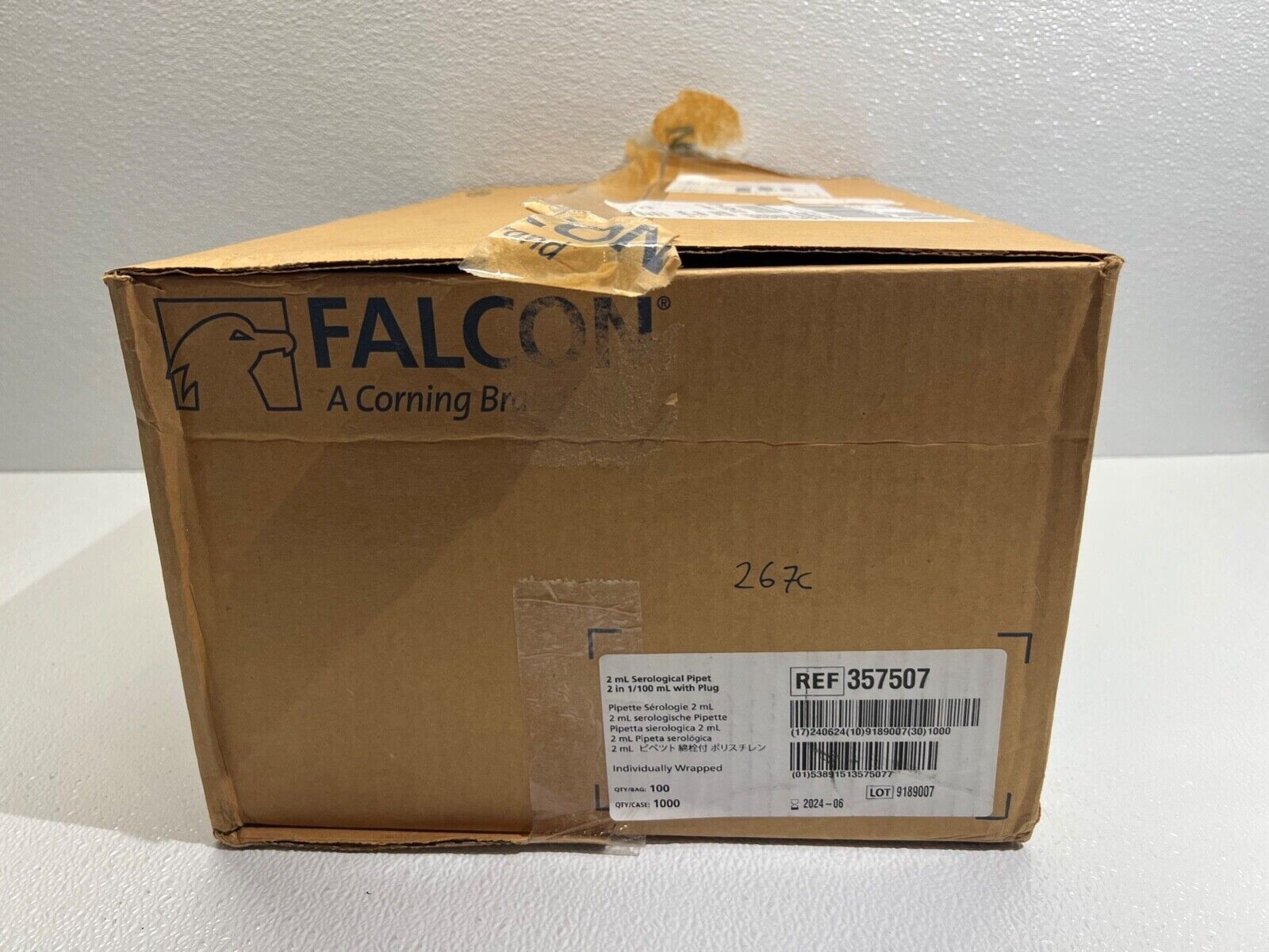 Corning Falcon REF 357507 Serological 2mL Pipet 2 in 1/100mL w/Plug 1000/Cs