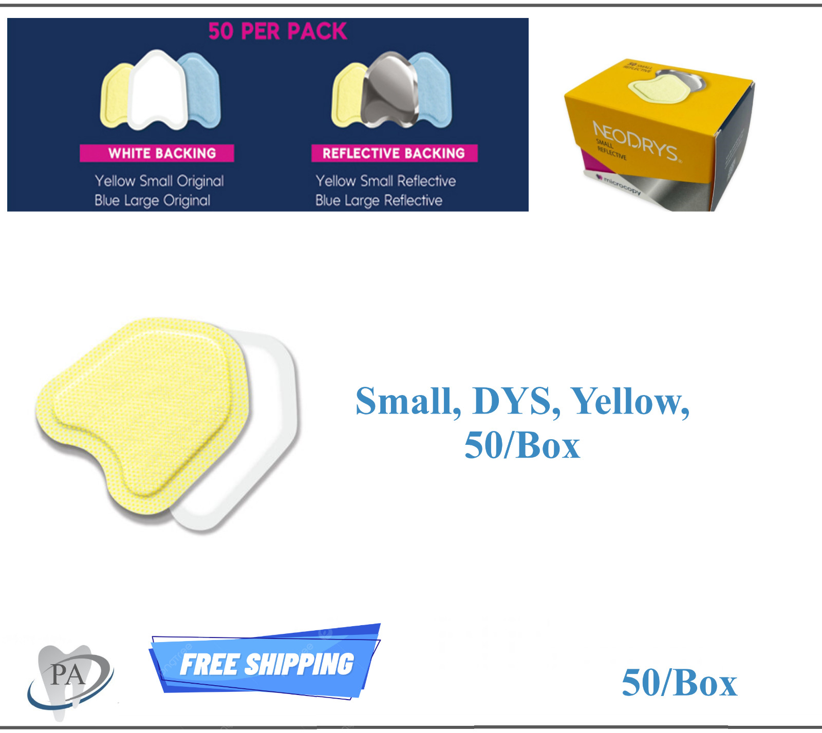Dental NeoDrys Cotton Roll Substitute Blue Large or Small Yellow DYL DYS, 50/Pk