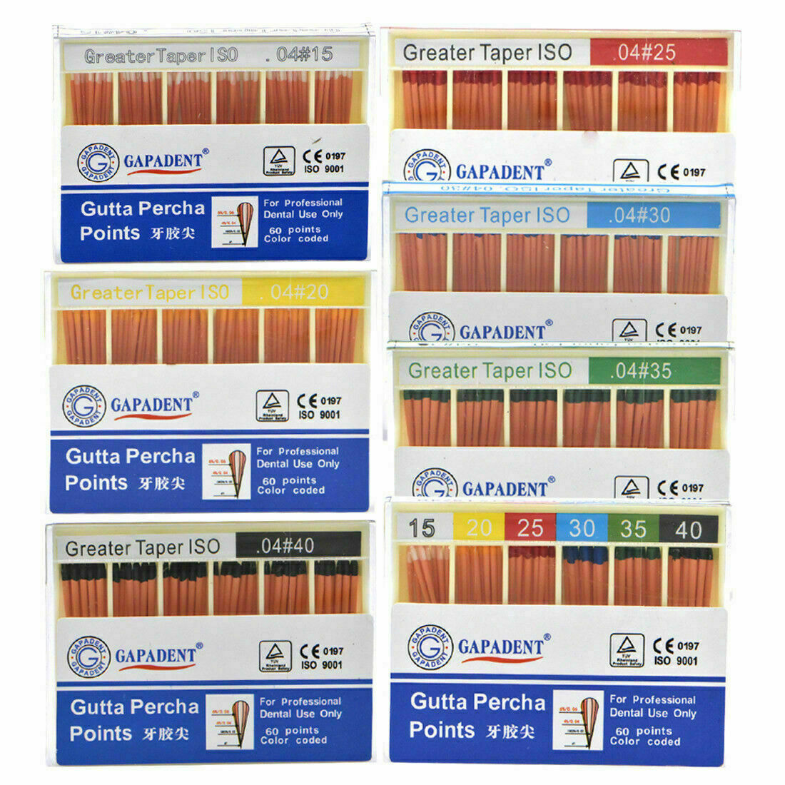60/box Dental Endodontic GAPADENT Gutta Percha Points Taper 0.04 All Size