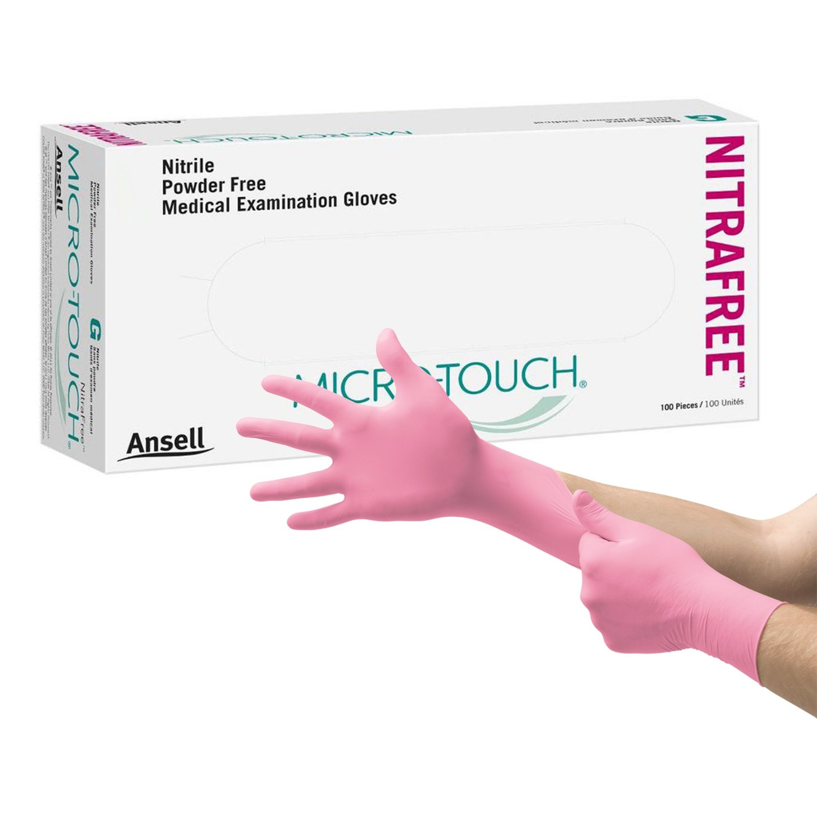 Micro-Touch® NitraFree™ Nitrile Exam Glove, Medium, Pink-Case of 10