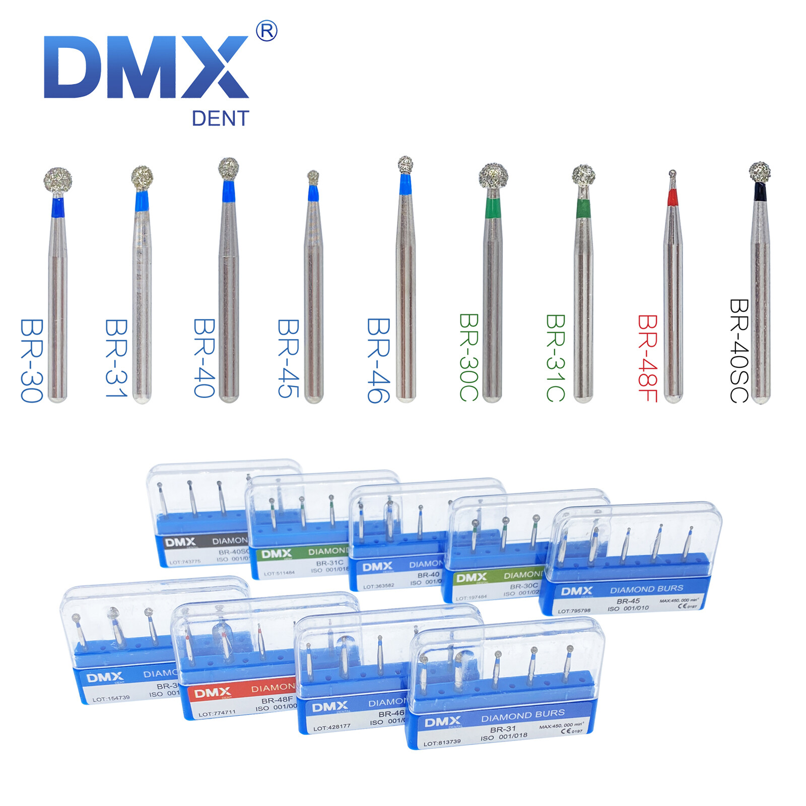 50Pcs/10Box Dental Diamond Burs for High Speed Handpiece Medium FG 1.6mm
