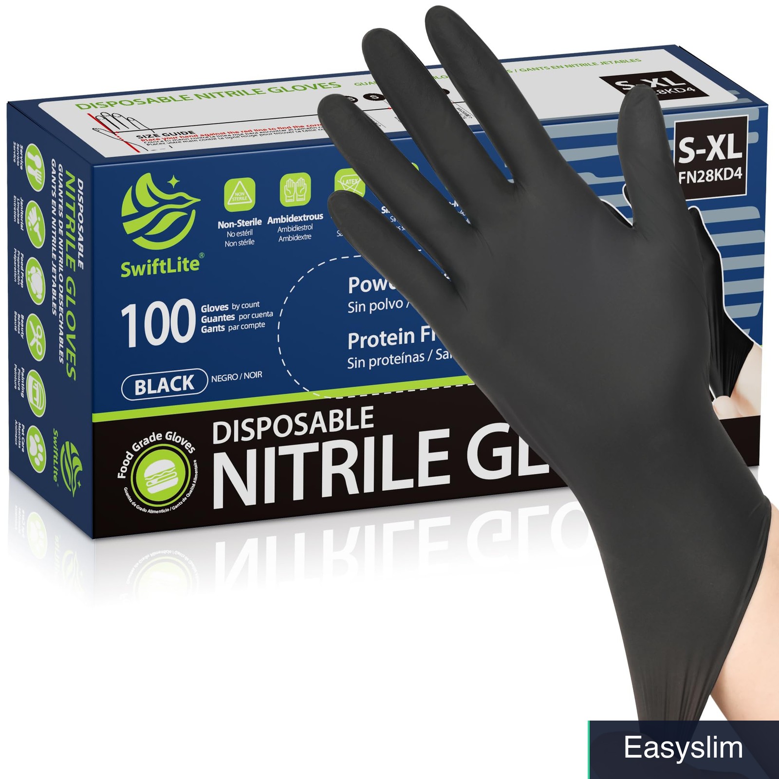 Disposable Nitrile Gloves Food Safe Black Powder Free Large 100 Pack