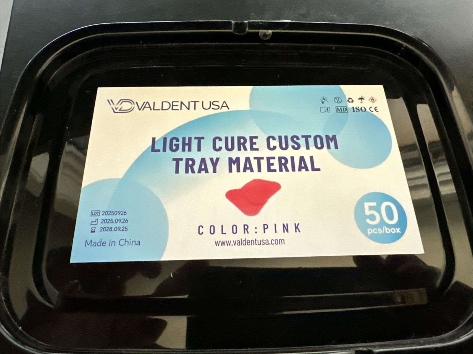 Valdent USA Light Cure Custom Dental Tray Material Pink 50 Count