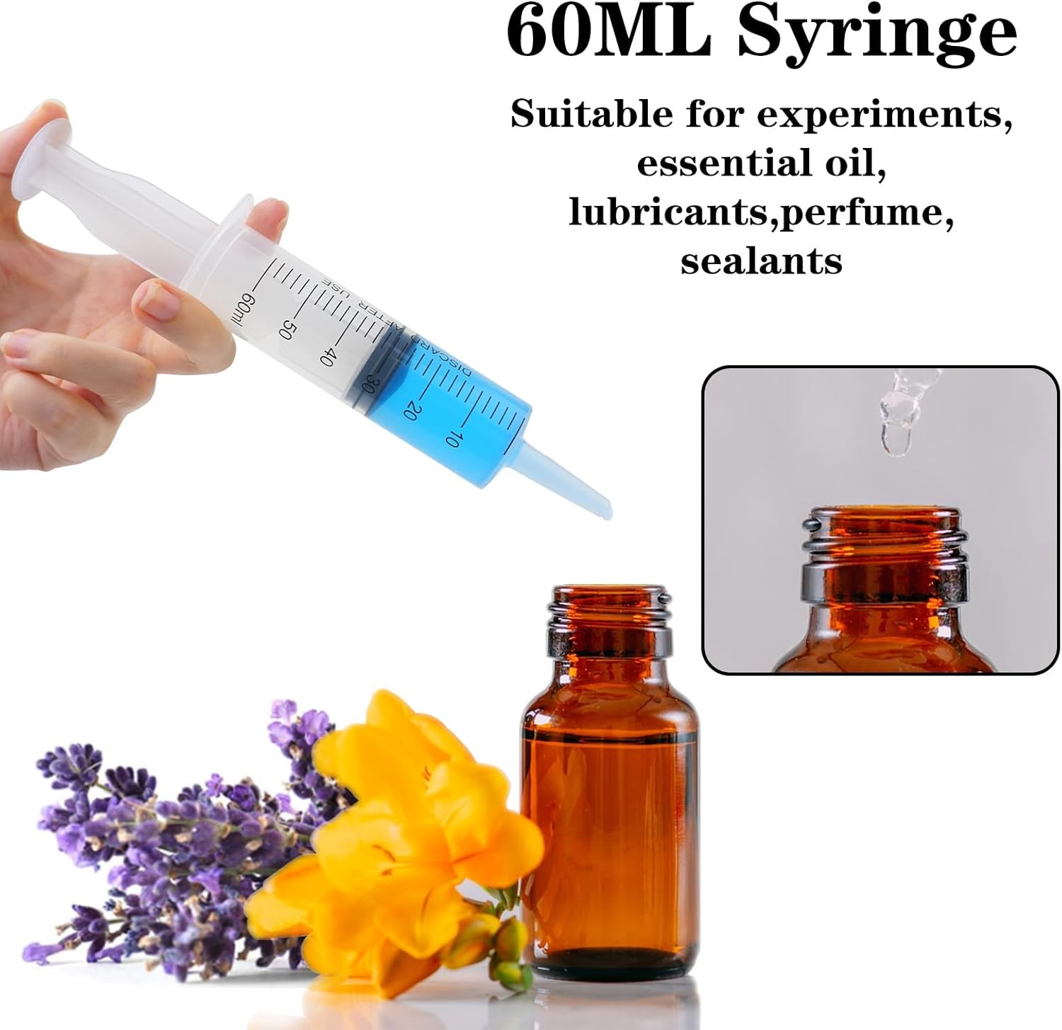 60ml Syringe with Cap, Syringes without Needle for Liquid, Scientific Labs,…