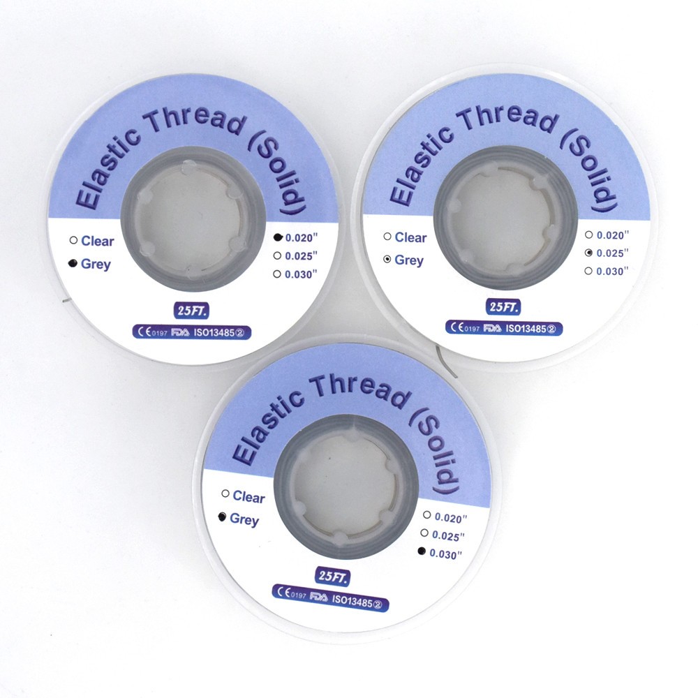 3 Pcs Dental Solid Ortho Round Powerful Solid Elastic Thread Grey 030+025+020