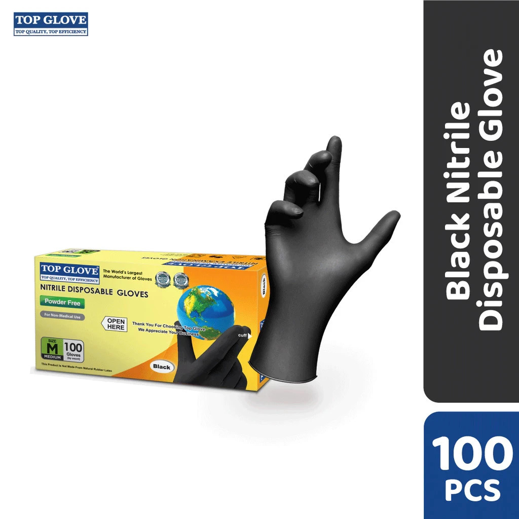 Top Glove Nitrile Disposable Powder Free Glove | Black 100PCS/BOX XS S M L XL