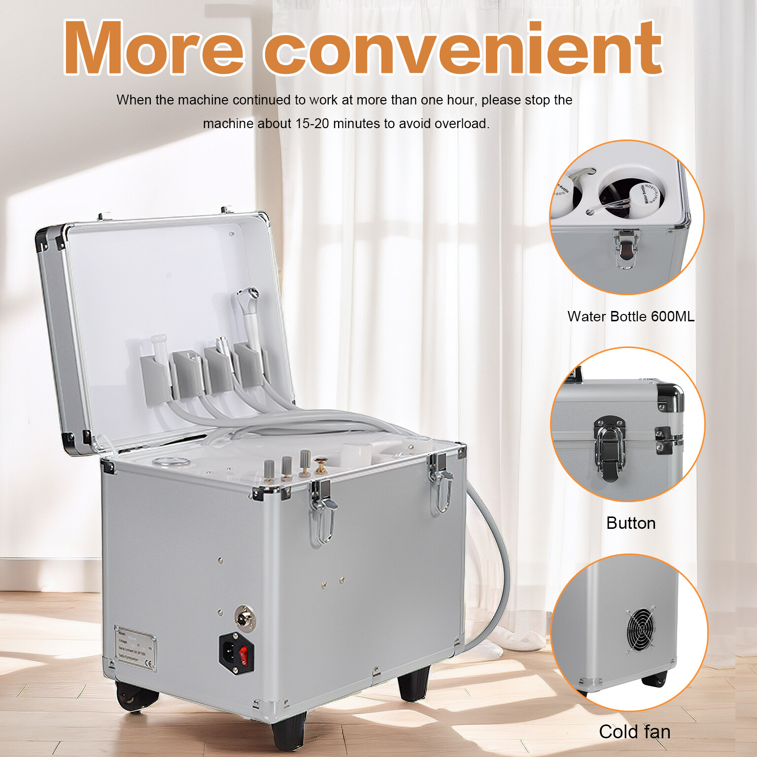 550W Portable Dental Unit with Oil Free Air Compressor Manual Control System 4H