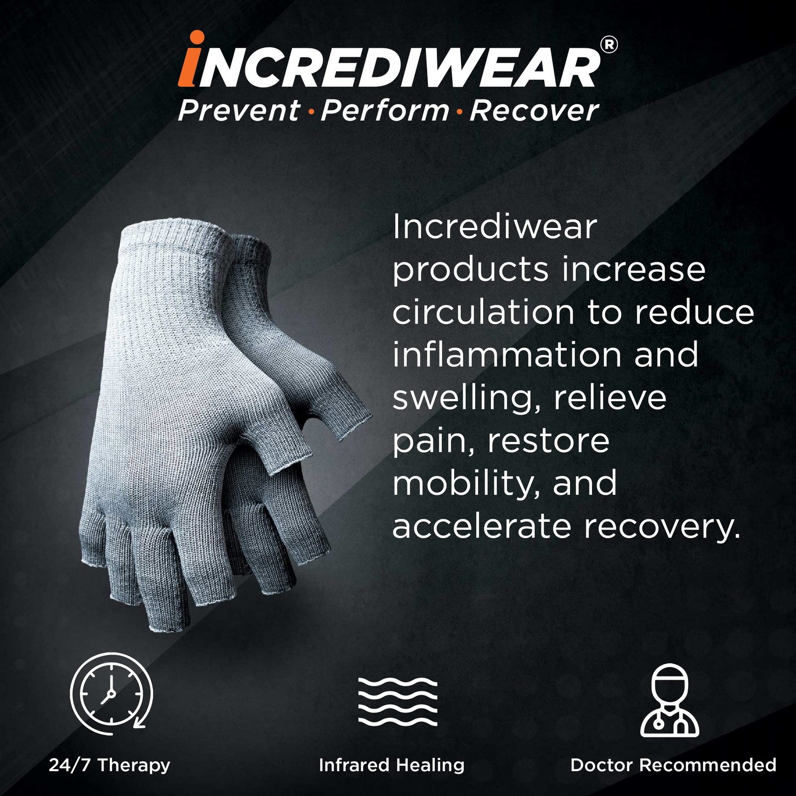 Incrediwear Fingerless Circulation Gloves Arthritis Gloves Greysmall Gl601