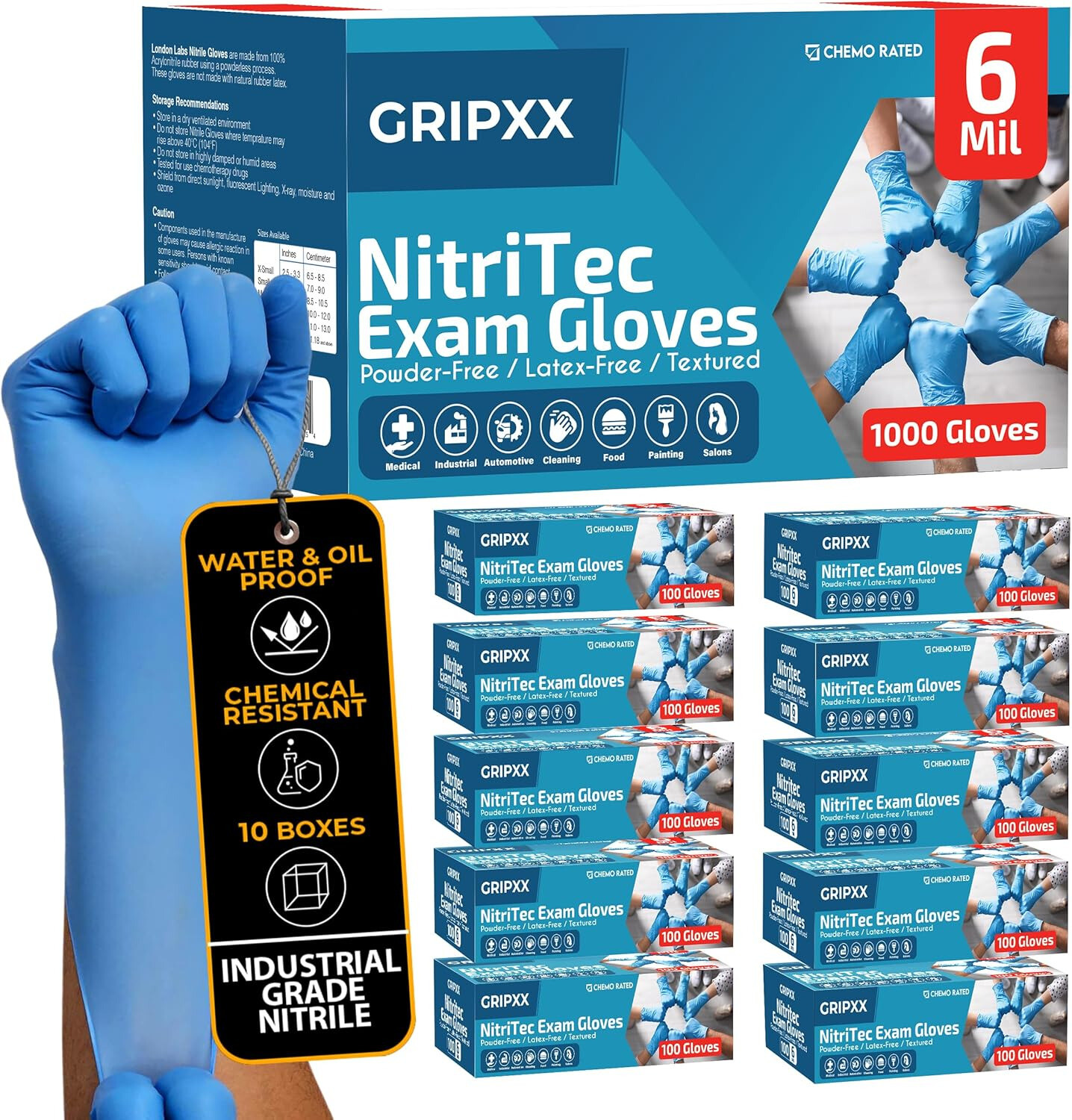 Heavy Duty 6 Mil Blue Nitrile Gloves-Incredibly Stretchy，Chemical Resistant