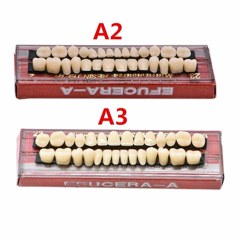 28 Pcs Dental Denture Acrylic Temporary Crown Resin Full Teeth Upper Tool A2/A3