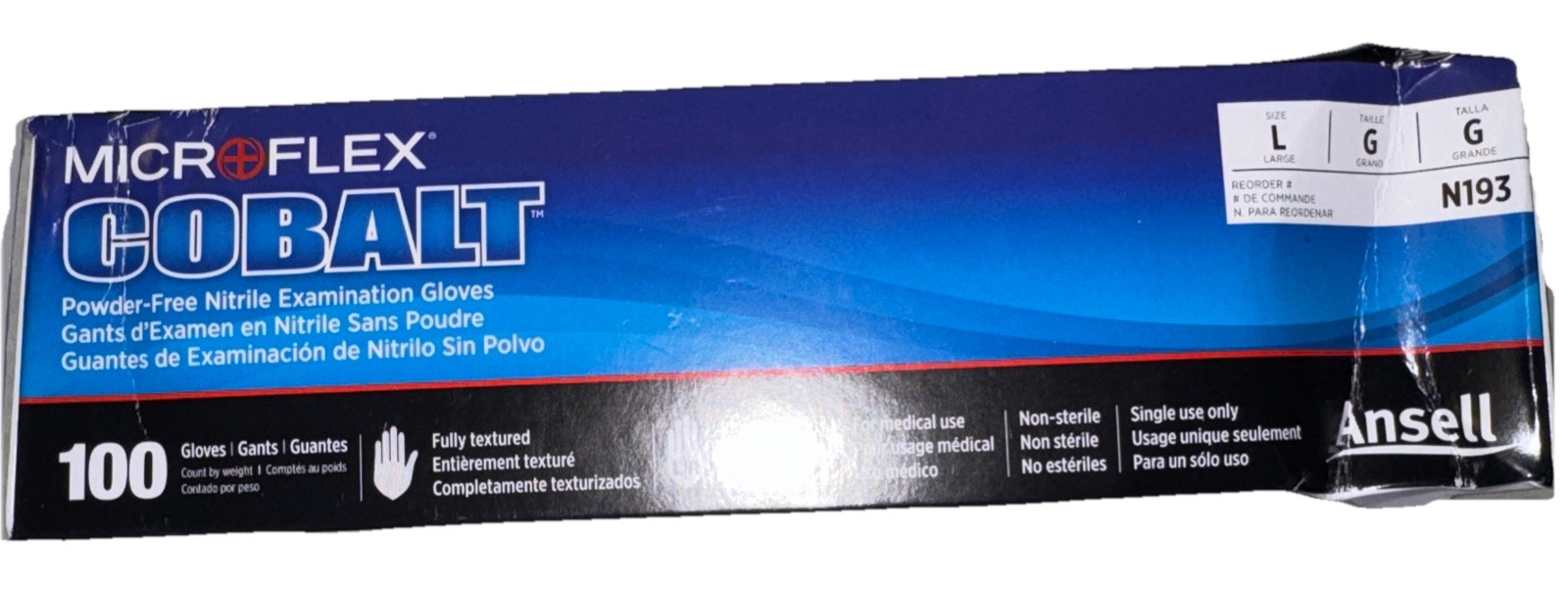 Ansell Microflex Cobalt Nitrile Exam Gloves 9.5 In, Blue 4 Mil Size: L (100 CT)