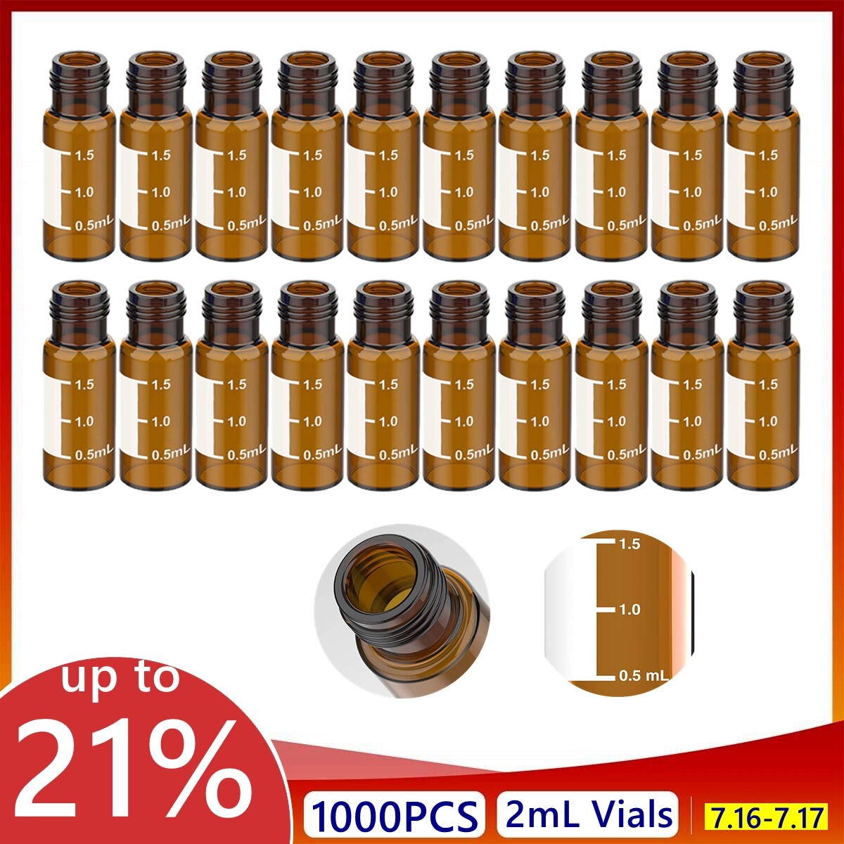1000pcs Amber Glass Autosampler Vials 9-425 Screw Top Flat Bottom Write Area LAB