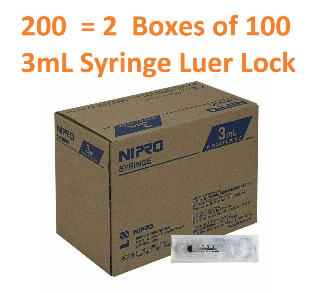 Nipro 3mL Syringe General Purpose Sterile Syringe 3 mL / 3CC Luer Lock 200 Pack