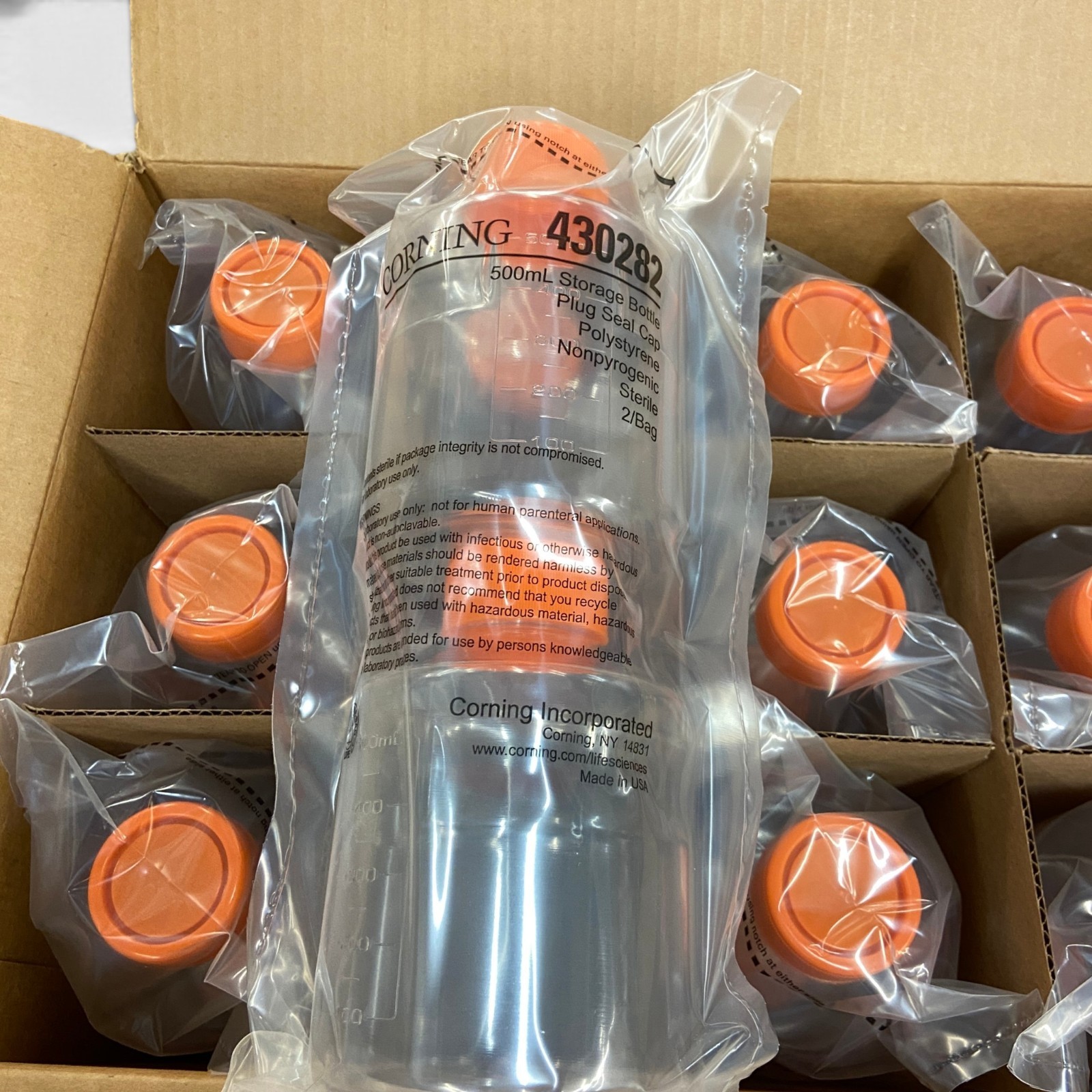 Corning 430282 500mL Polystyrene Storage Bottle Plug Seal Cap, Case of 24