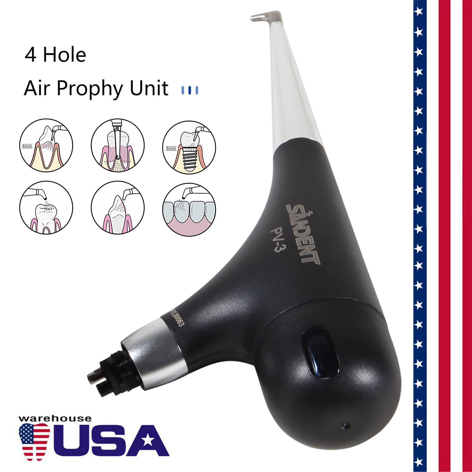 2pcs Dental 4Hole Air Prophy Flow Teeth Polishing Polisher Handpiece Hygiene PV3