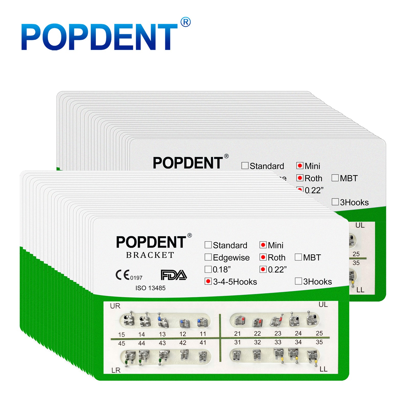 POPDENT Dental Orthodontic Metal Brackets MIM MBT/ROTH 022/018 345H Monoblock