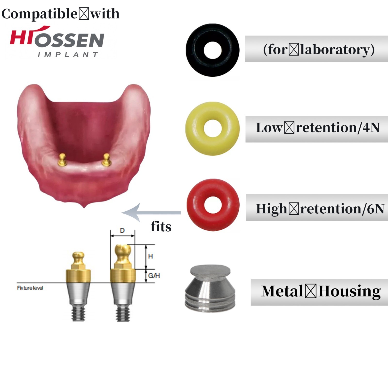 Hiossen/Osstem Dental O-ring Retainer Cap Set Kit for Ball Attachment Abutments
