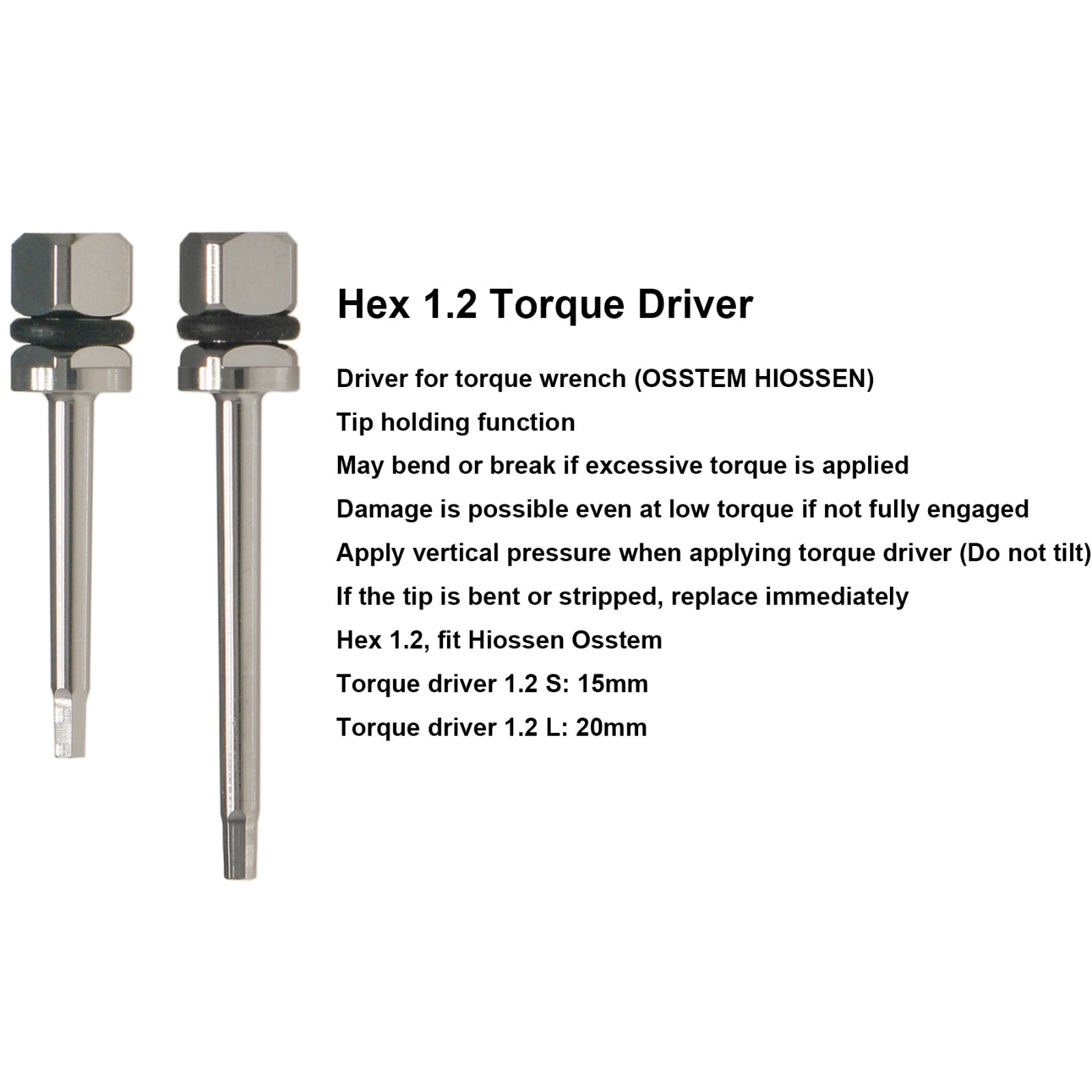 Implant Torque Driver Hex 1.2mm Square Screwdriver Fit Hiossen Osstem 15mm 20mm
