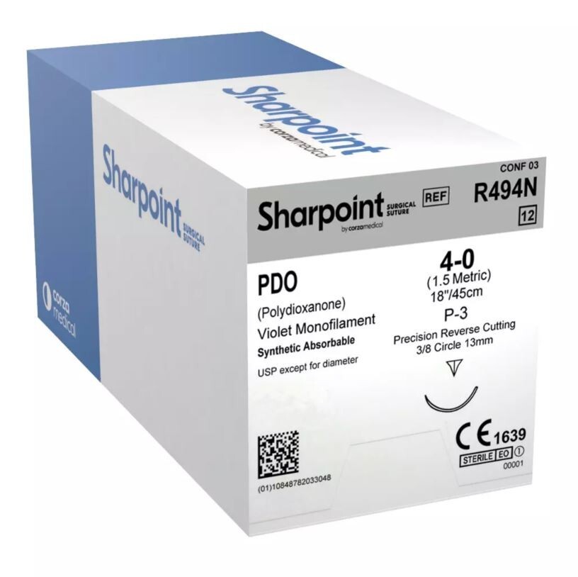 *12-Pieces* Sharpoint Polydioxanone Monofilament 18″ P-3 Reverse Cutting R494N
