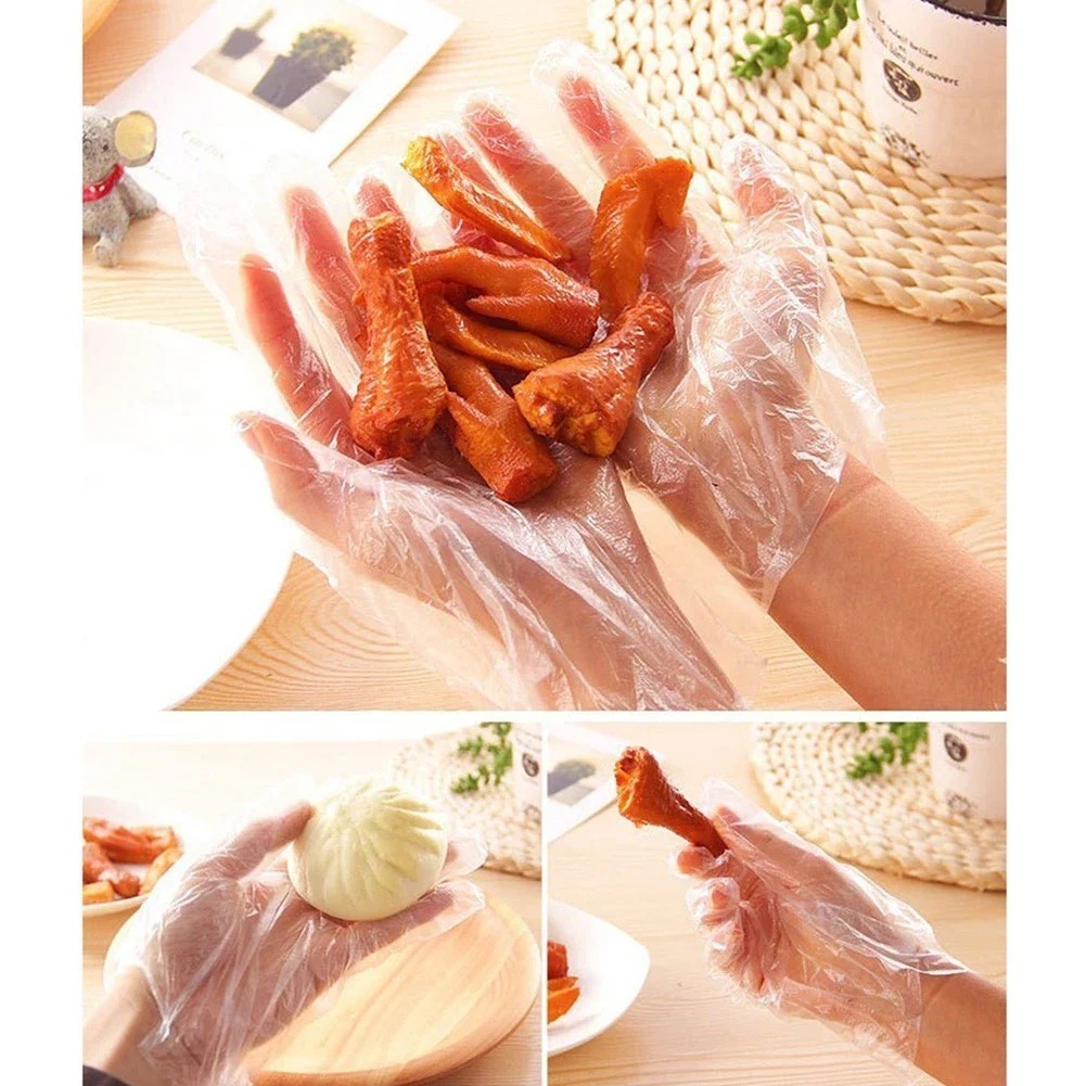 100 Pcs Clear Disposable Plastic Gloves Food Grade Handling Prep Cooking Cleanin