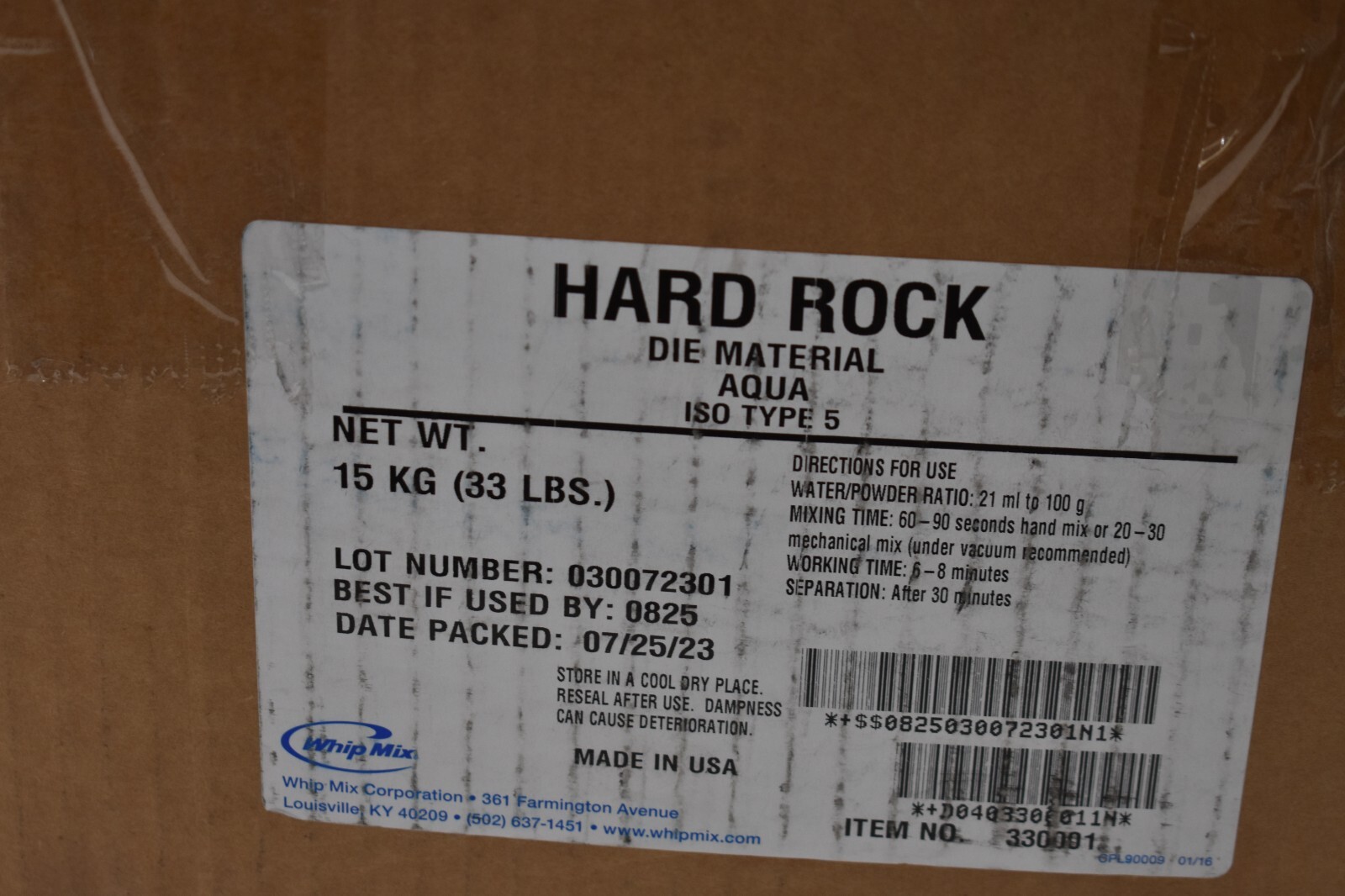 Whip Mix Hard Rock Die Material Aqua Color ISO Type 5 33 lbs Pack High Strength