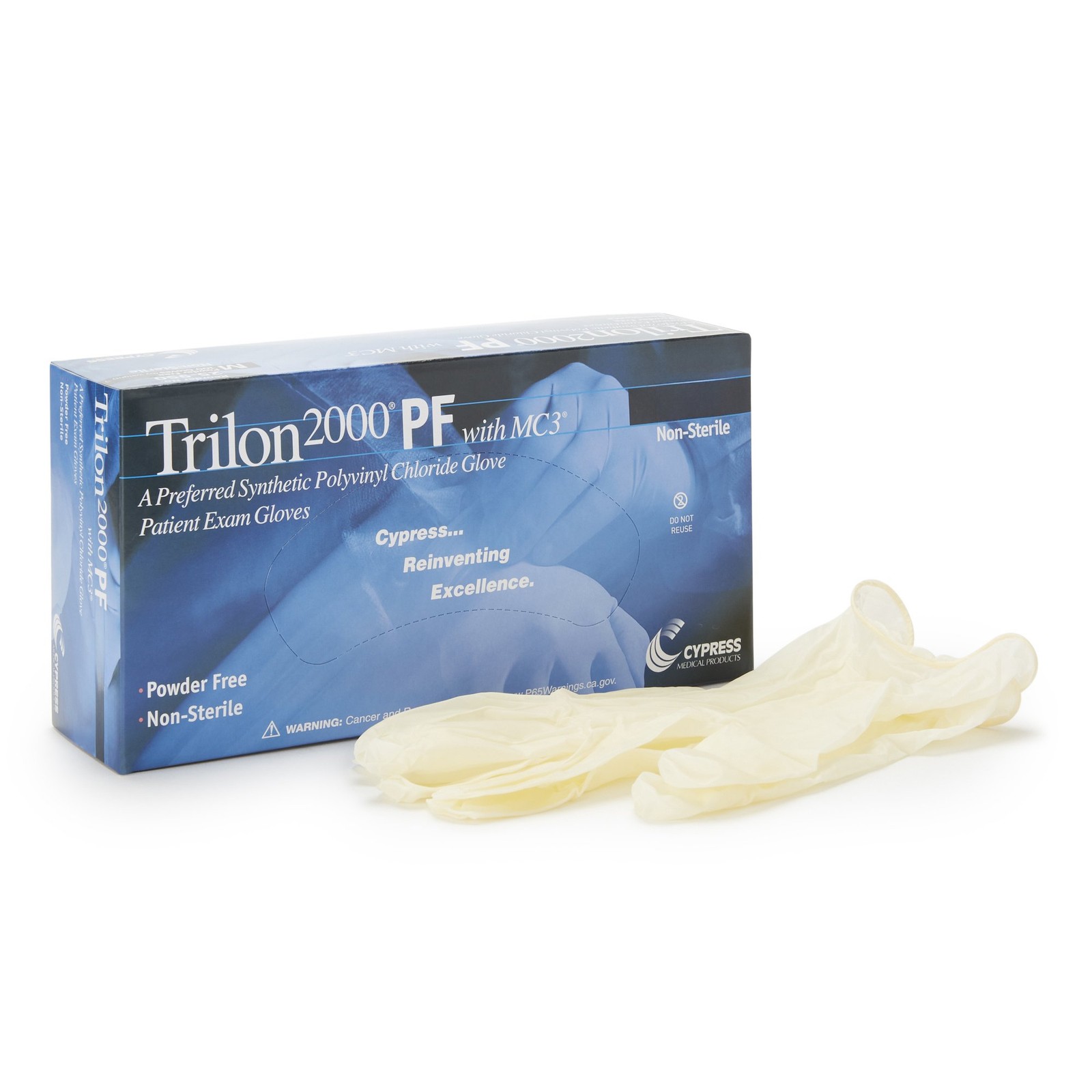 Trilon 2000® PF with MC3® Stretch Vinyl Exam Glove, Large, Ivory-Box of 100