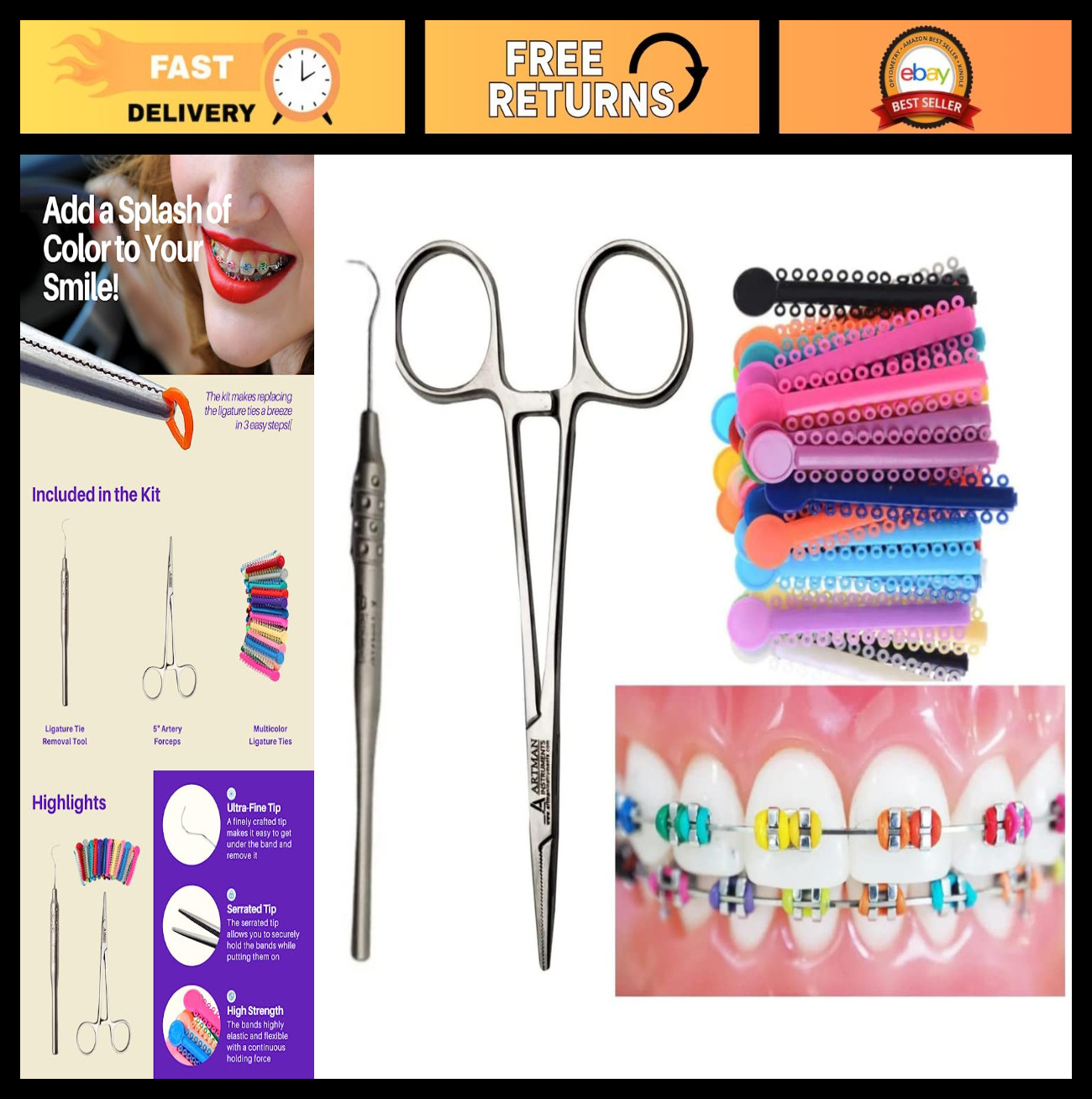 Color Changing Dental Braces Kit – DIY Orthodontic Ties for Easy Color Change