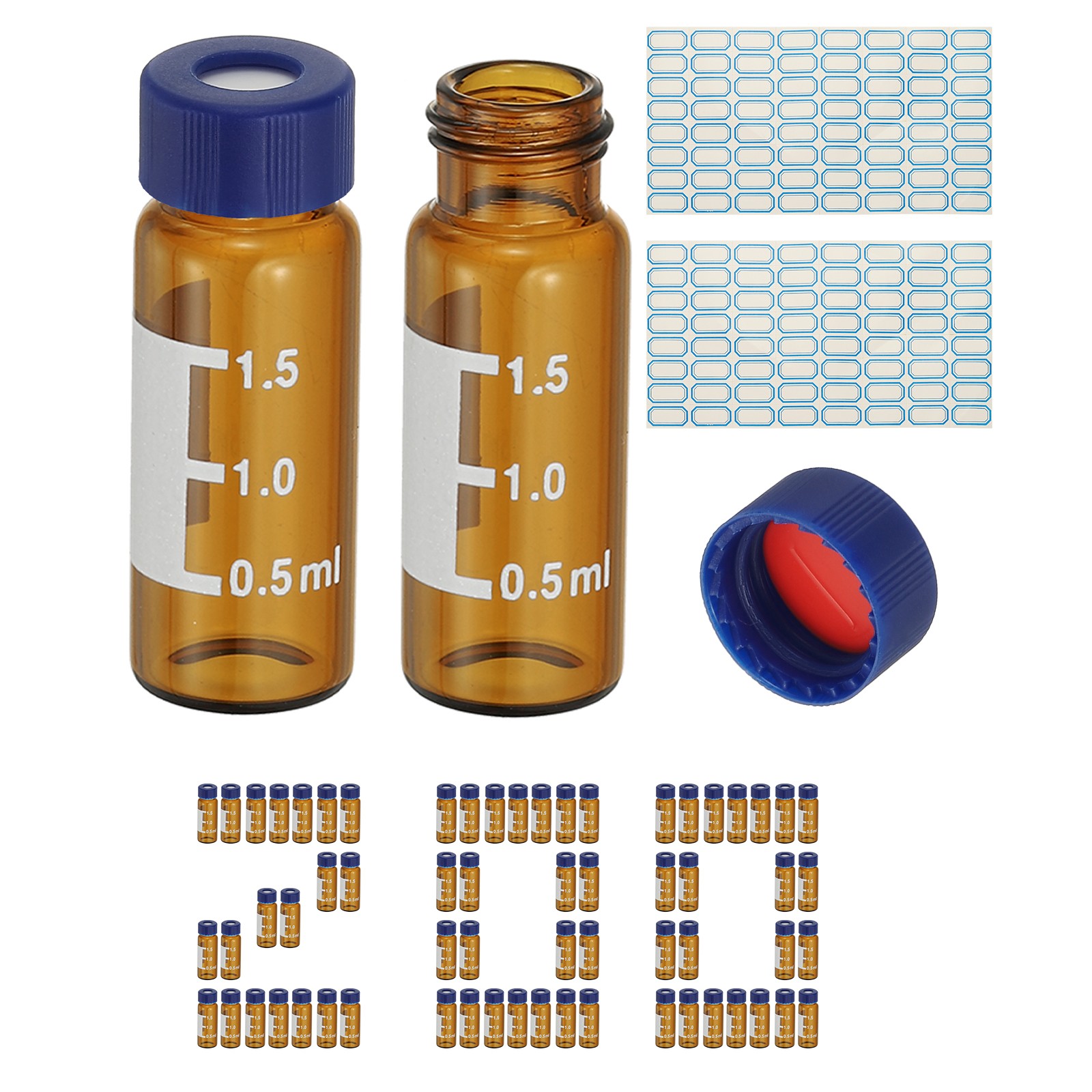 2ml Autosampler Vial, 200Pcs Pre-Slit Septa Amber Vials with Labels