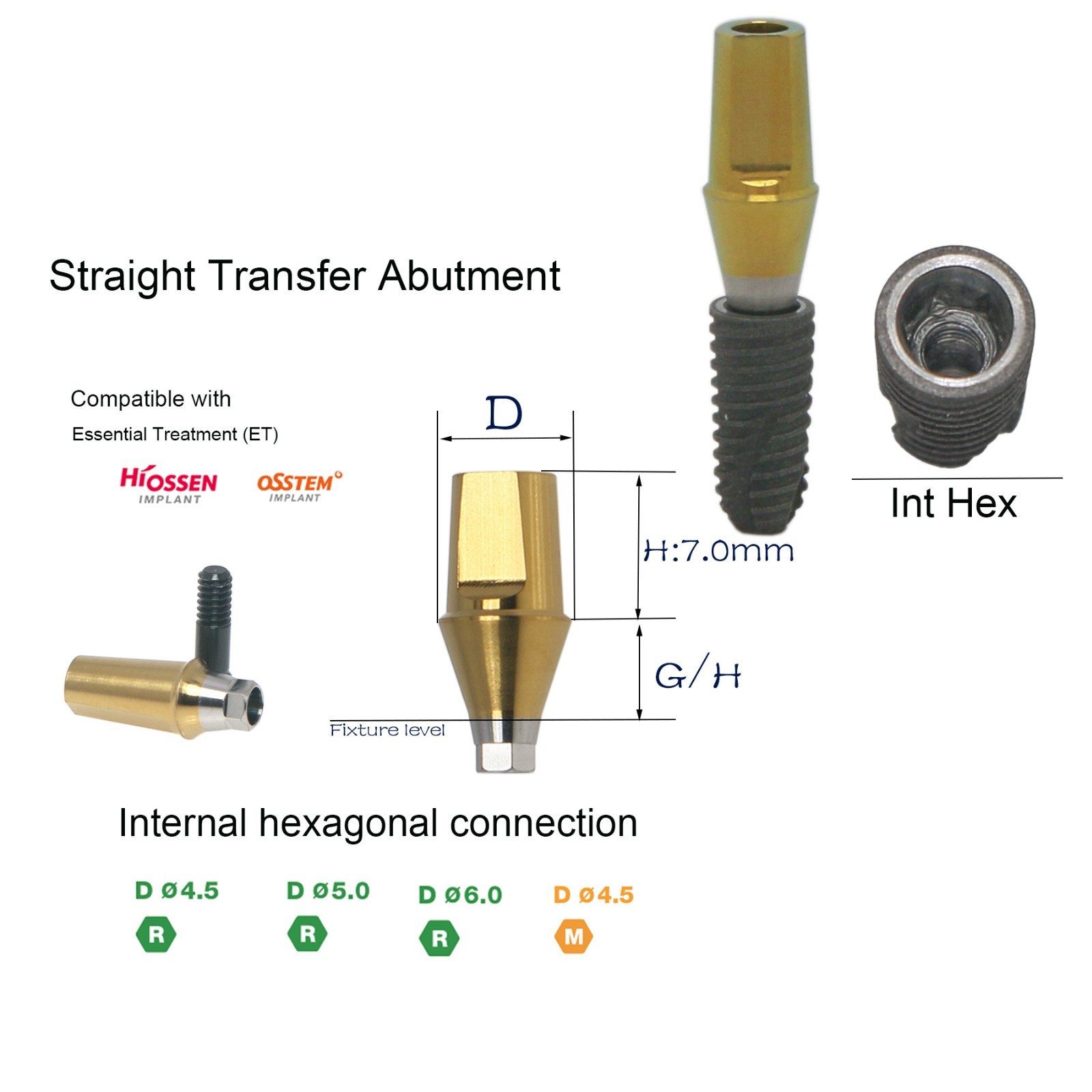 Hiossen Mini/Regular Straight Abutment 7mm H W/Screw Internal Hex System Dental