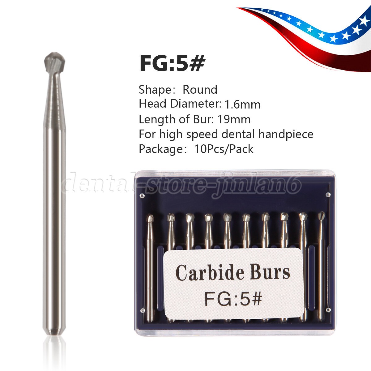 10pcs/kit Dental Carbide Steel Bur Drills for High Speed Handpiece FG#05 USA