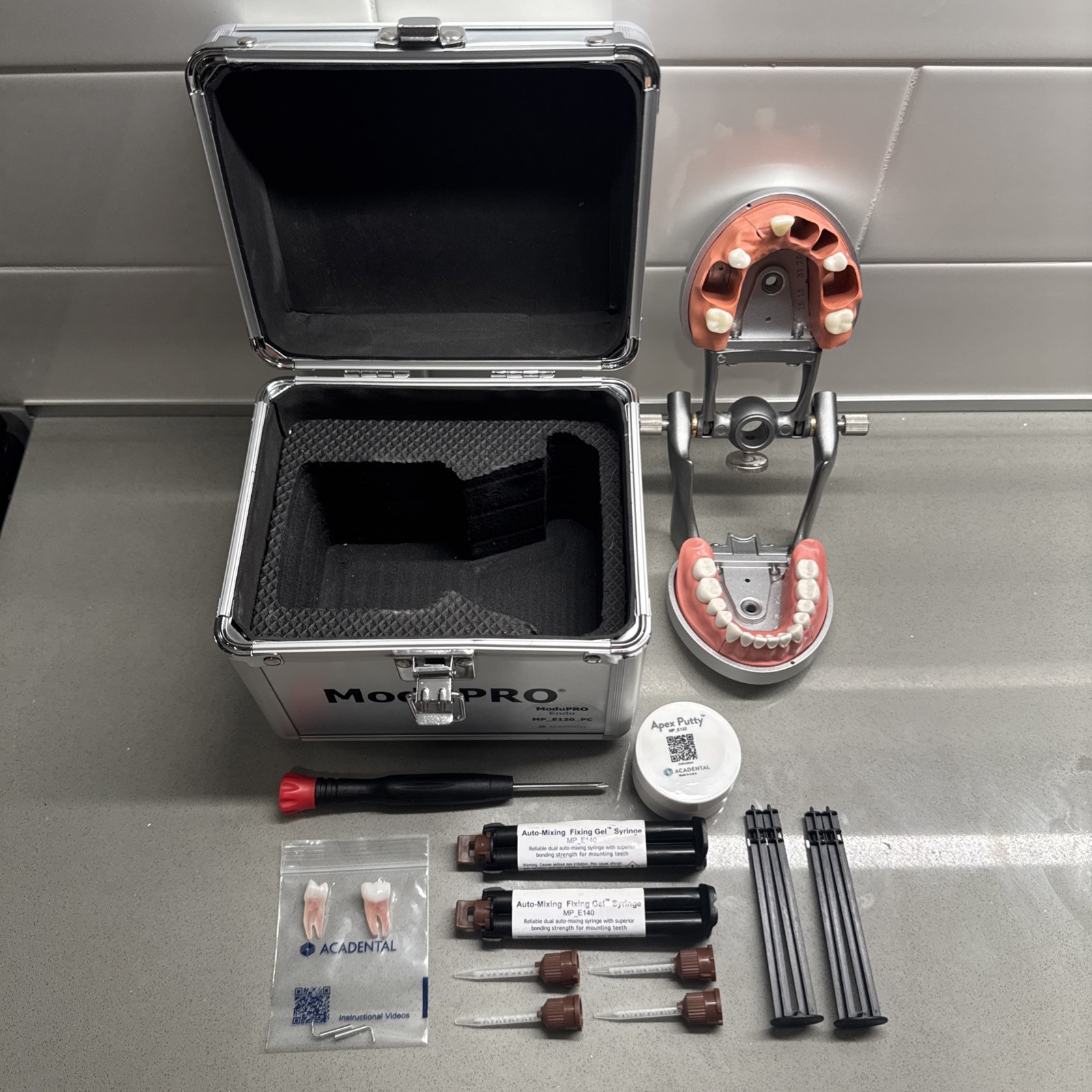 ModuPRO Dental Articulator with Case, Apex Putty, Fixing Gel, and Screwdriver