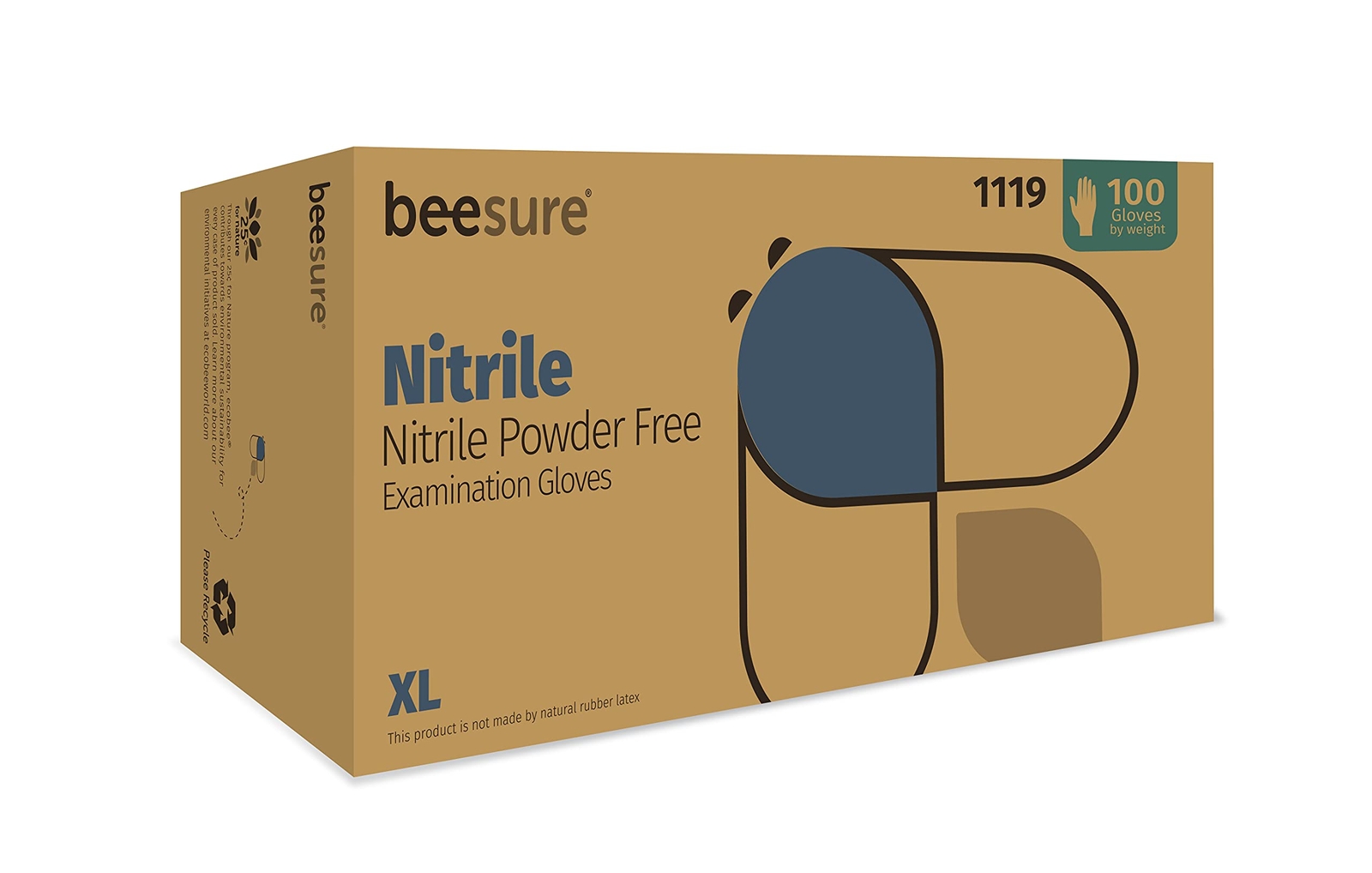 Be1119 Nitrile Powder Free Exam Gloves 3.5 Mil Blue Xlarge pack Of 100